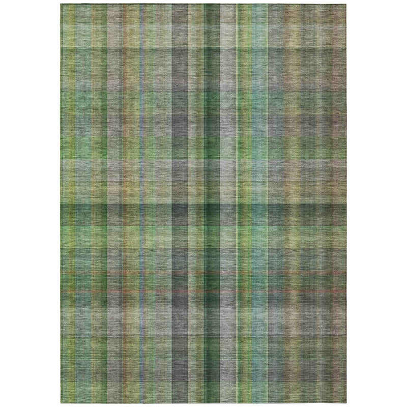 9' X 12' Green Plaid Washable Non Skid Indoor Outdoor Area Rug