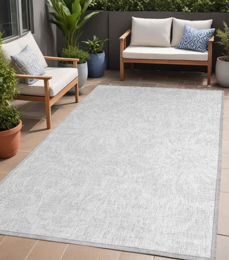 5' X 8' Ivory Floral Washable Non Skid Indoor Outdoor Area Rug