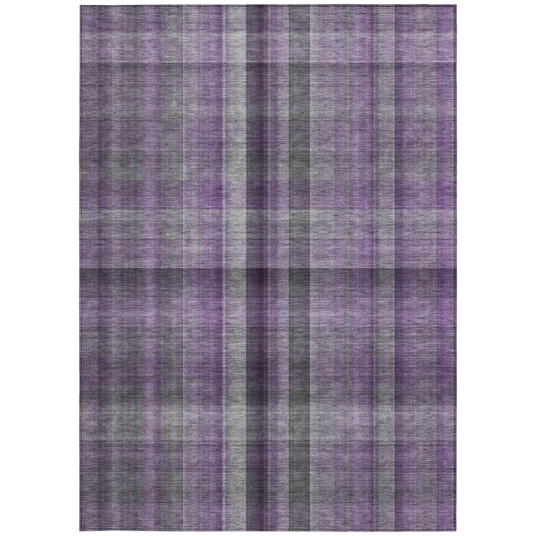 8' X 10' Purple Plaid Washable Non Skid Indoor Outdoor Area Rug