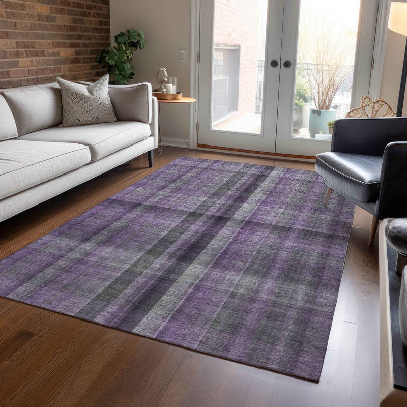 8' X 10' Purple Plaid Washable Non Skid Indoor Outdoor Area Rug