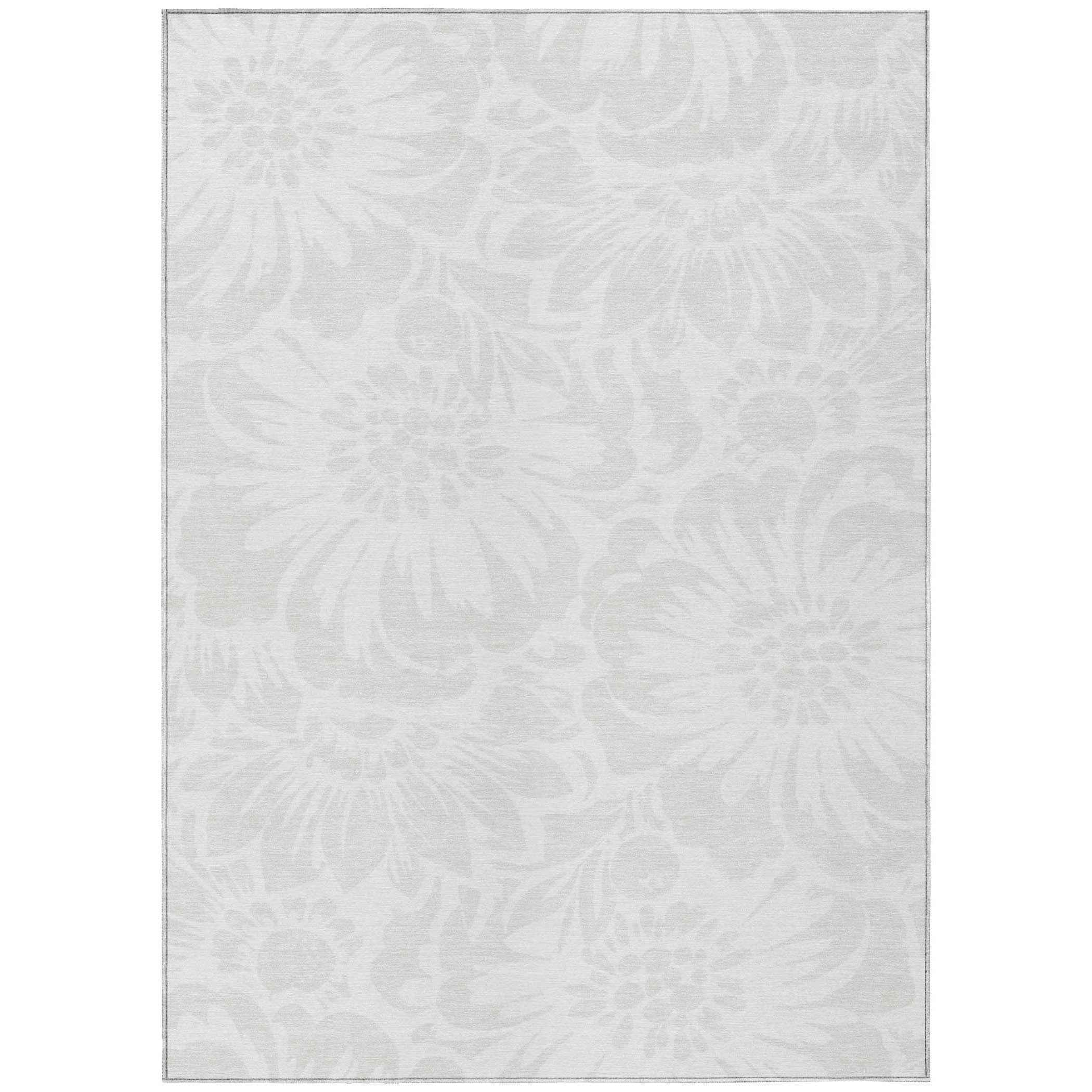 5' X 8' Ivory Floral Washable Non Skid Indoor Outdoor Area Rug