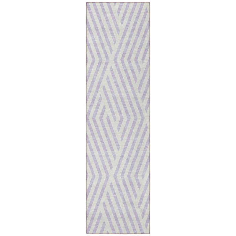 8' Runner Lavender and Ivory Geometric Washable Non Skid Indoor Outdoor Runner Rug
