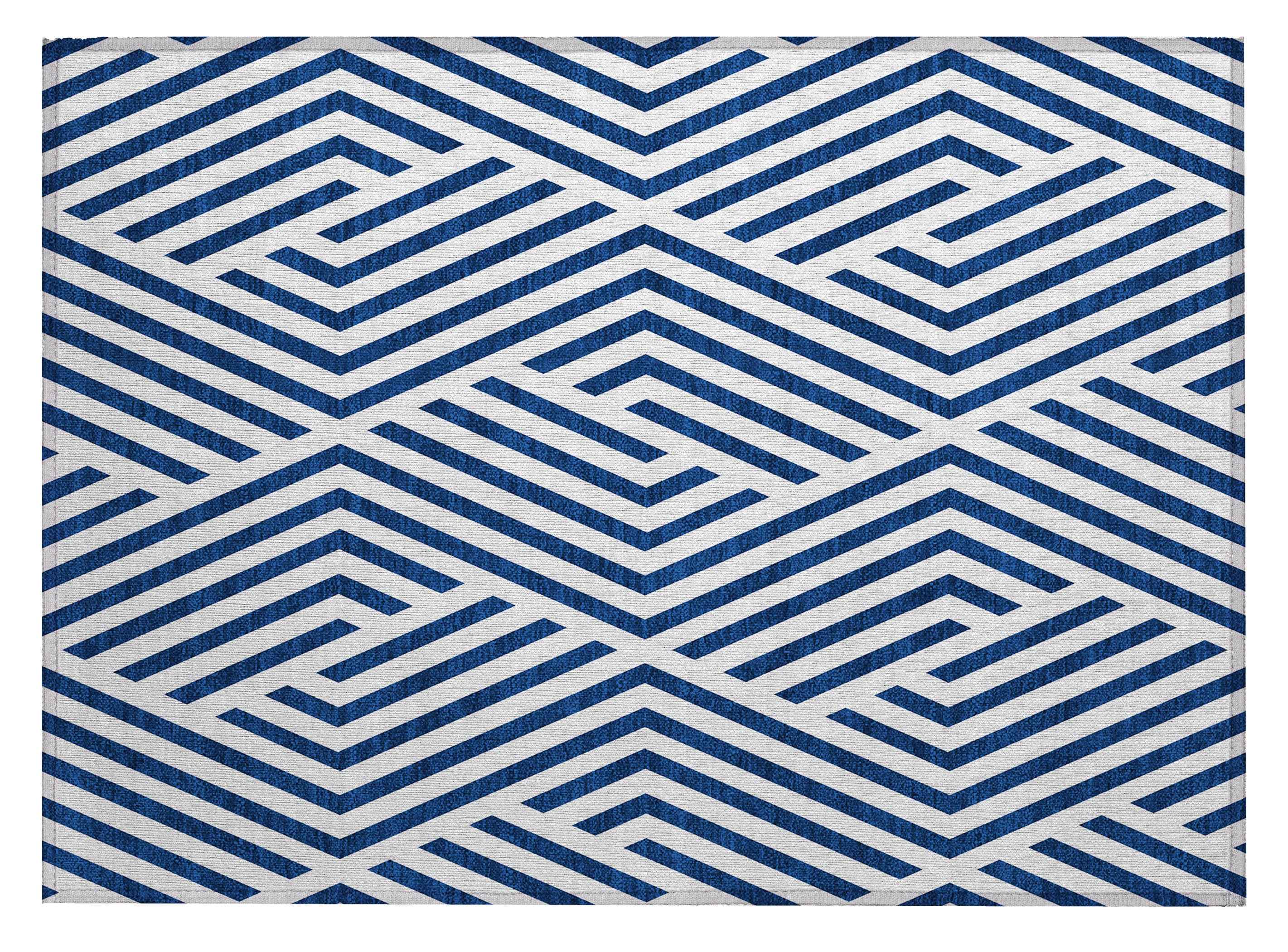 2' X 3' Navy and White Geometric Washable Non Skid Indoor Outdoor Area Rug