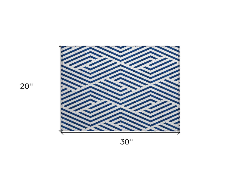2' X 3' Navy and White Geometric Washable Non Skid Indoor Outdoor Area Rug