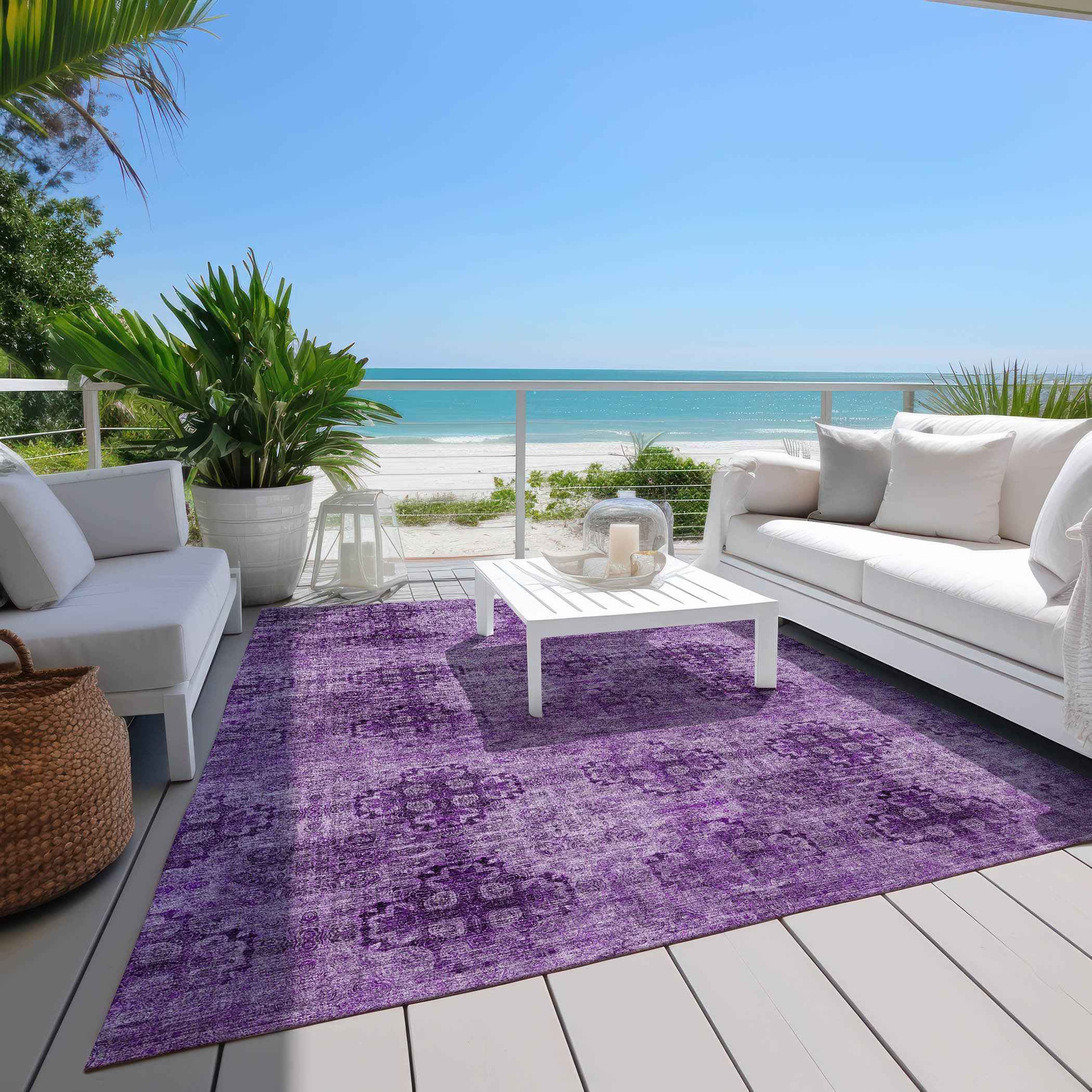 3' X 5' Eggplant Floral Medallion Washable Non Skid Indoor Outdoor Area Rug