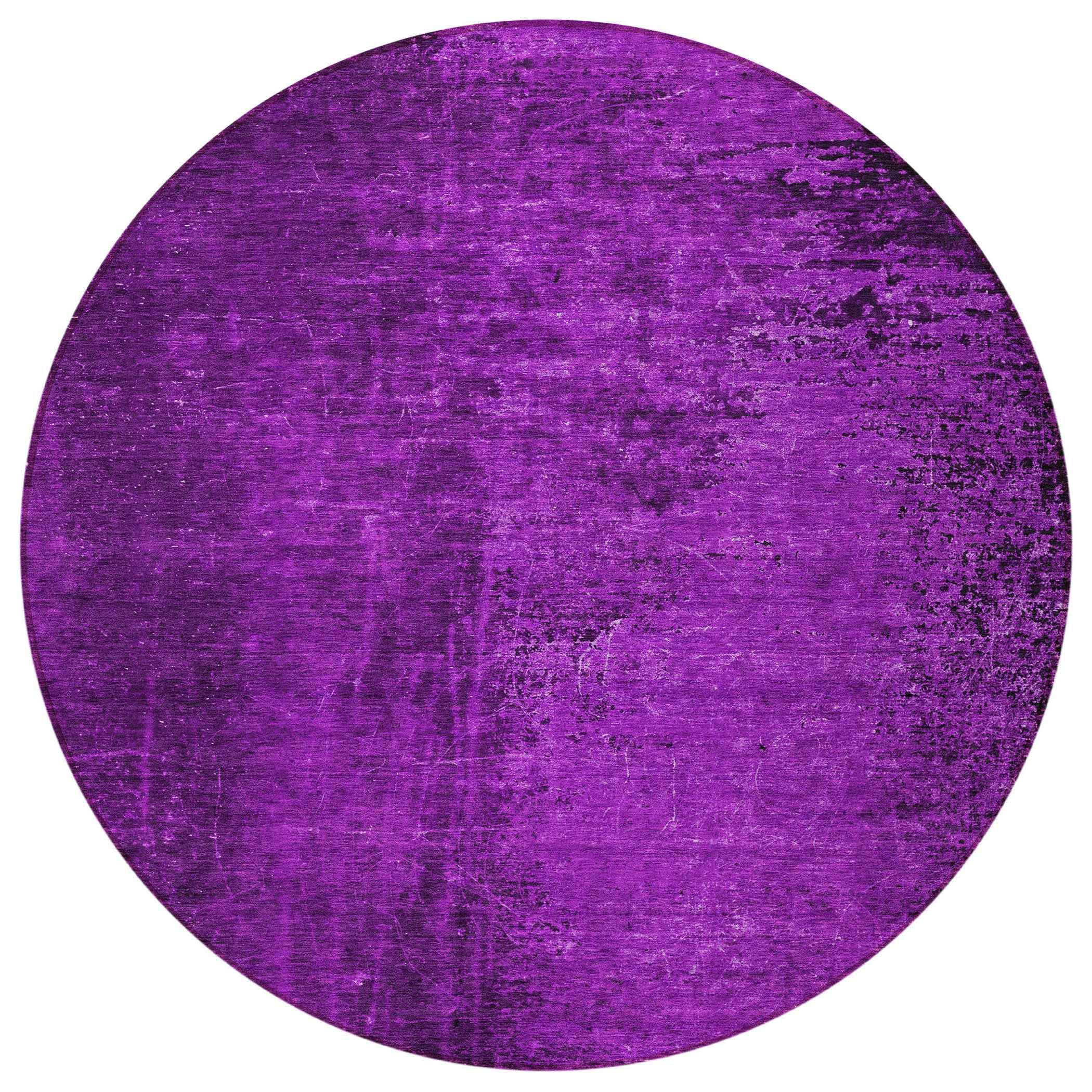 8' Round Purple Round Abstract Washable Non Skid Indoor Outdoor Area Rug