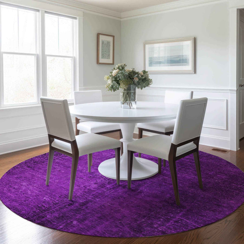 8' Round Purple Round Abstract Washable Non Skid Indoor Outdoor Area Rug