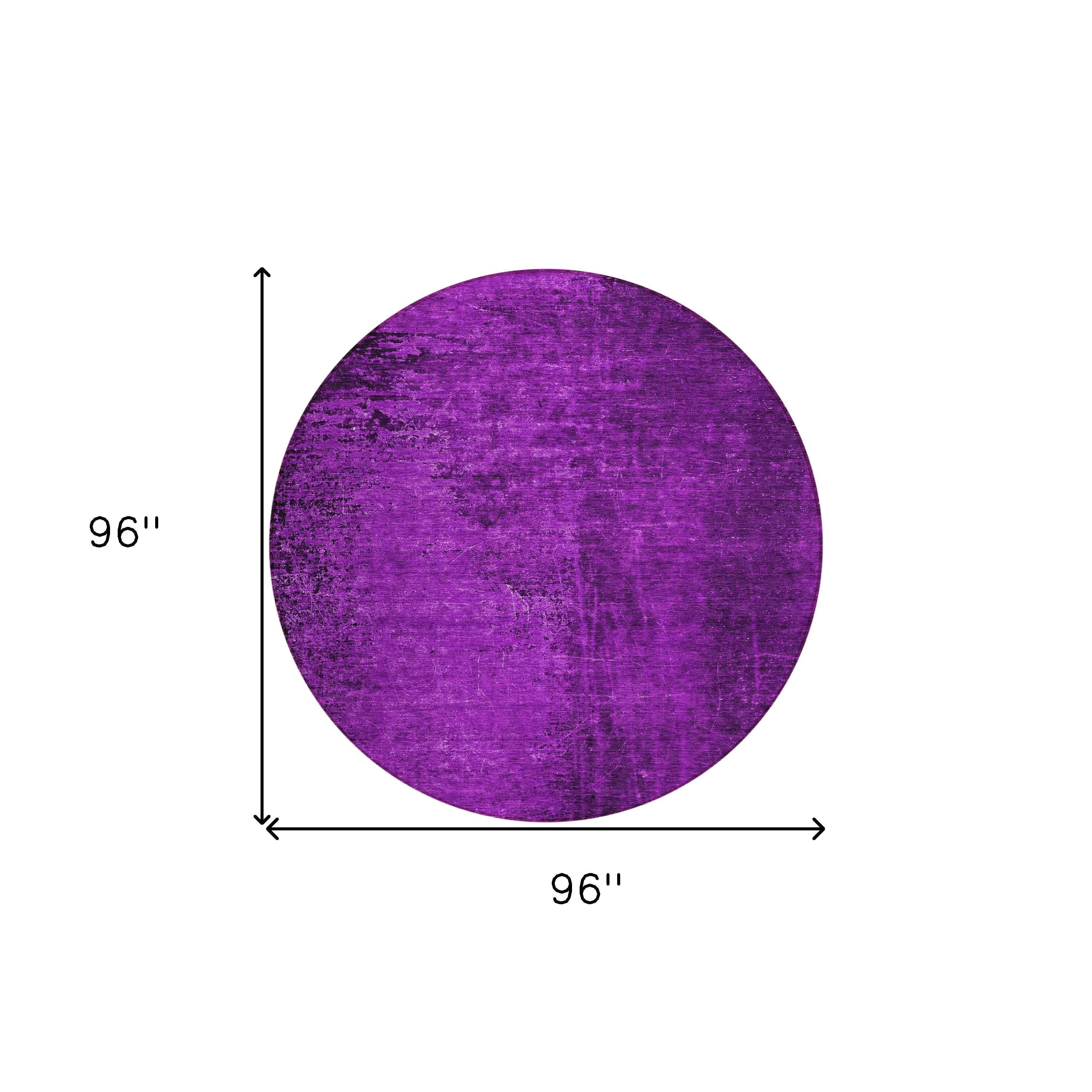 8' Round Purple Round Abstract Washable Non Skid Indoor Outdoor Area Rug