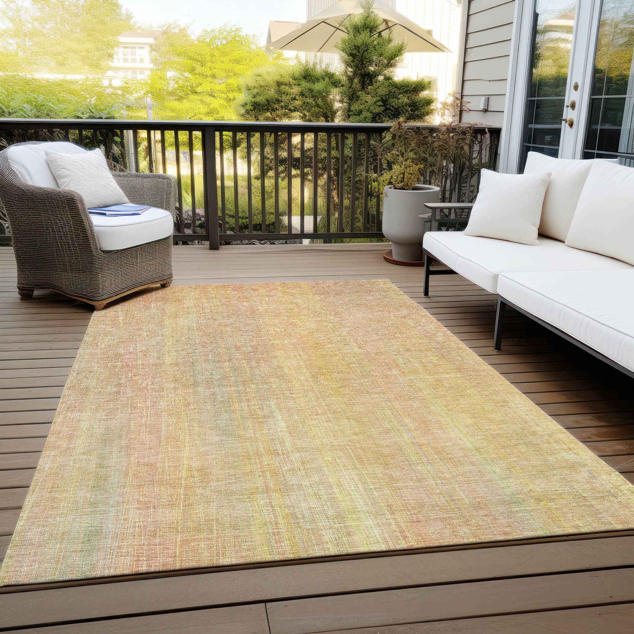 3' X 5' Yellow and Orange Striped Washable Non Skid Indoor Outdoor Area Rug