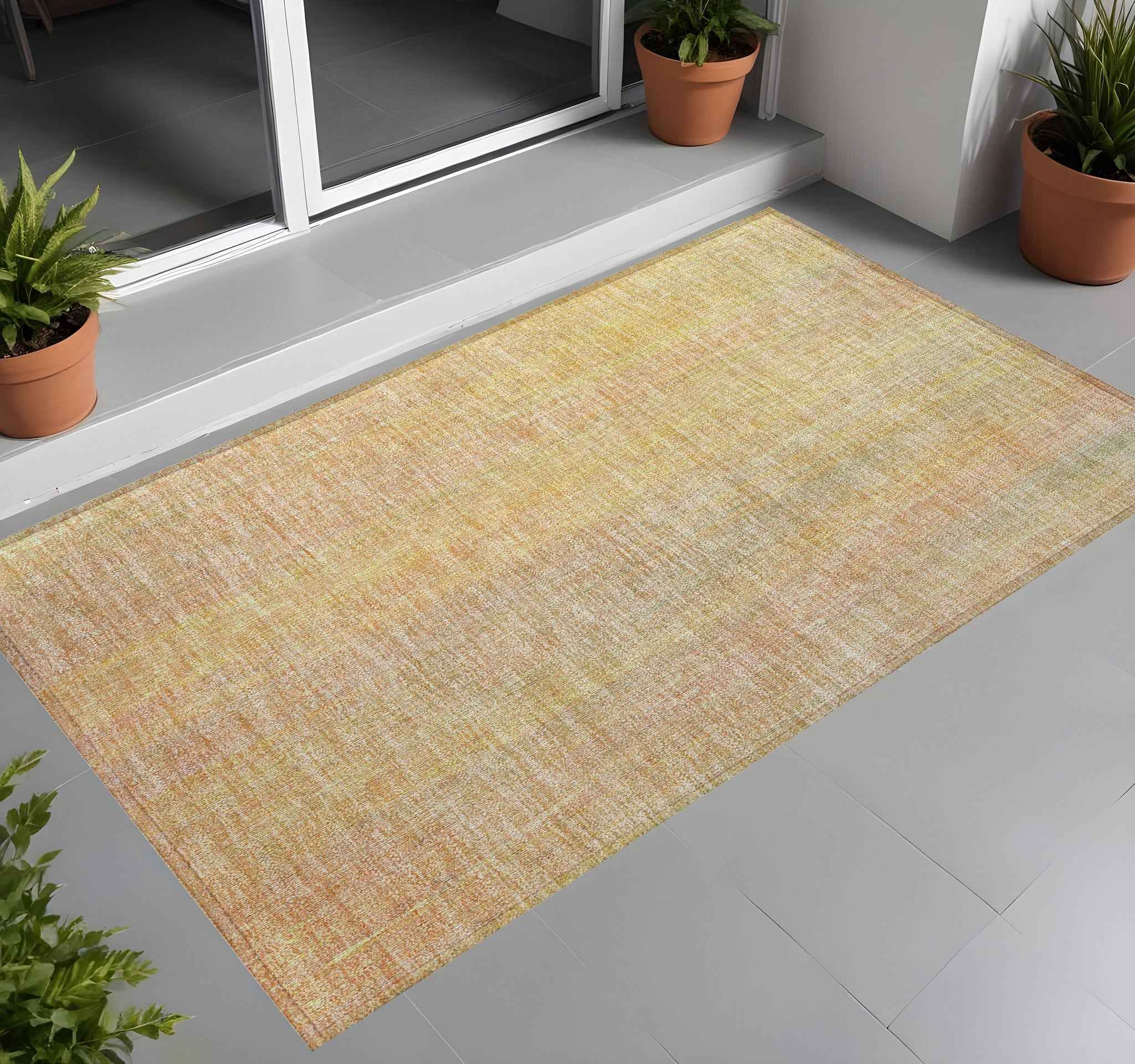 3' X 5' Yellow and Orange Striped Washable Non Skid Indoor Outdoor Area Rug