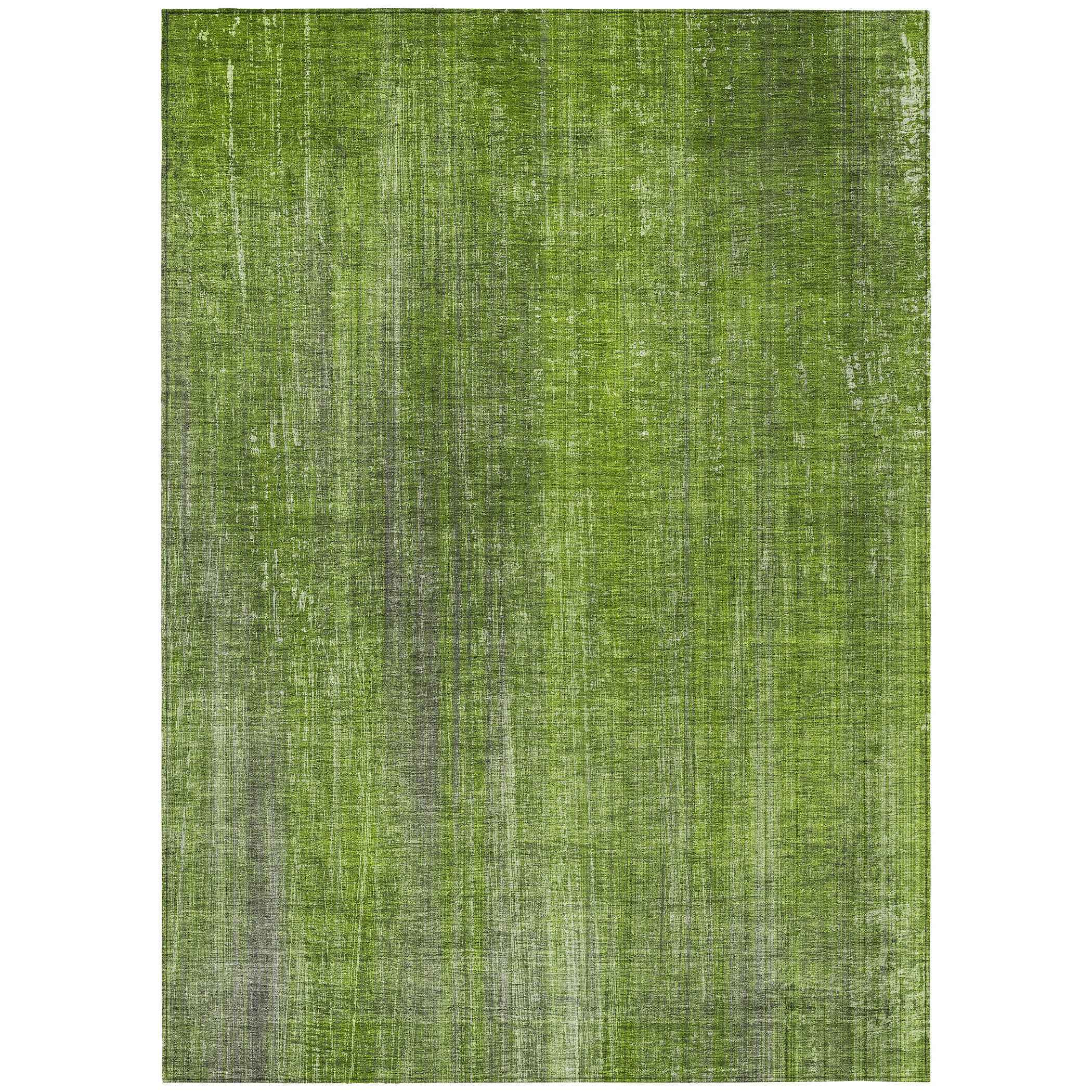8' X 10' Green Striped Washable Non Skid Indoor Outdoor Area Rug