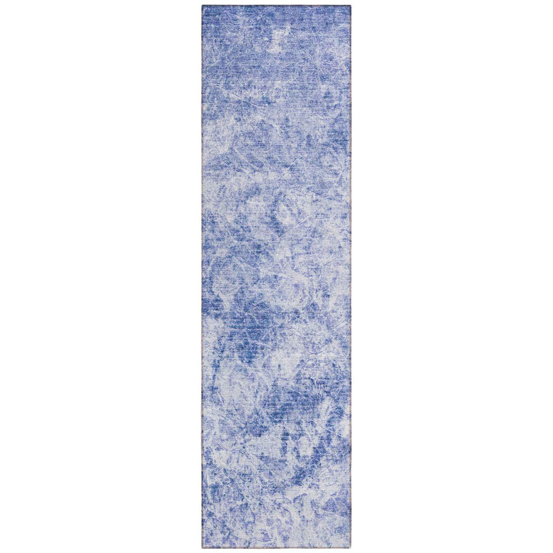 8' Runner Blue Abstract Washable Non Skid Indoor Outdoor Runner Rug
