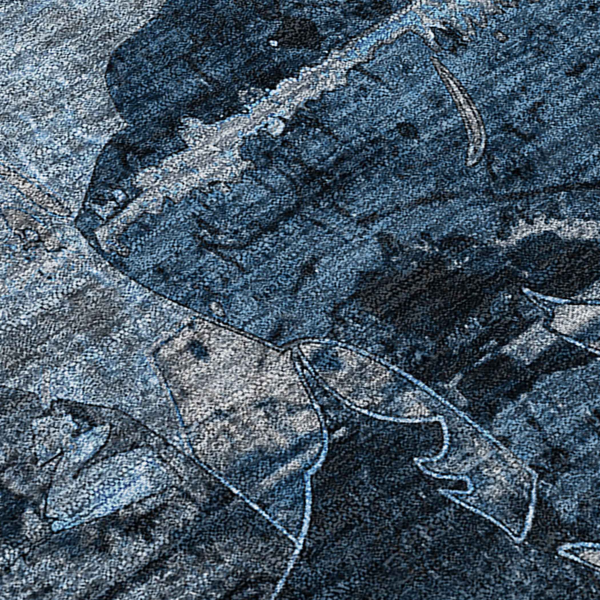 2' X 8' Blue and Dark Blue Abstract Washable Indoor Outdoor Runner Rug