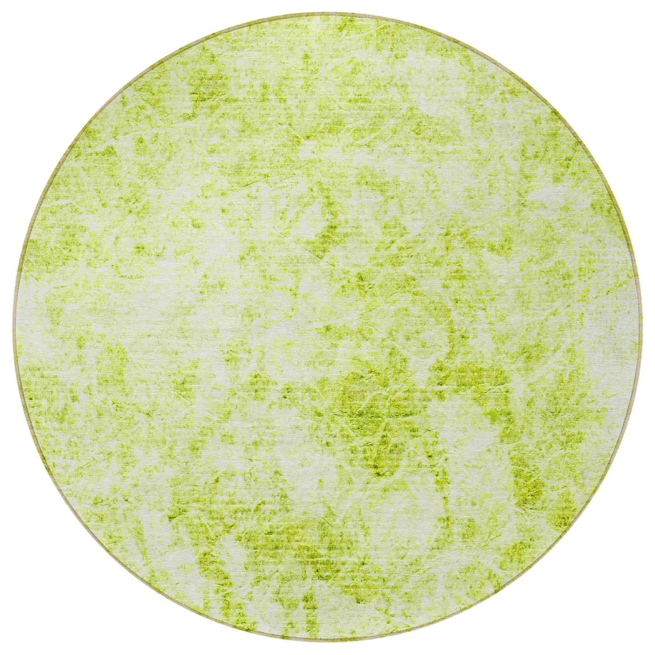 8' Round Lime Green Round Abstract Washable Non Skid Indoor Outdoor Area Rug
