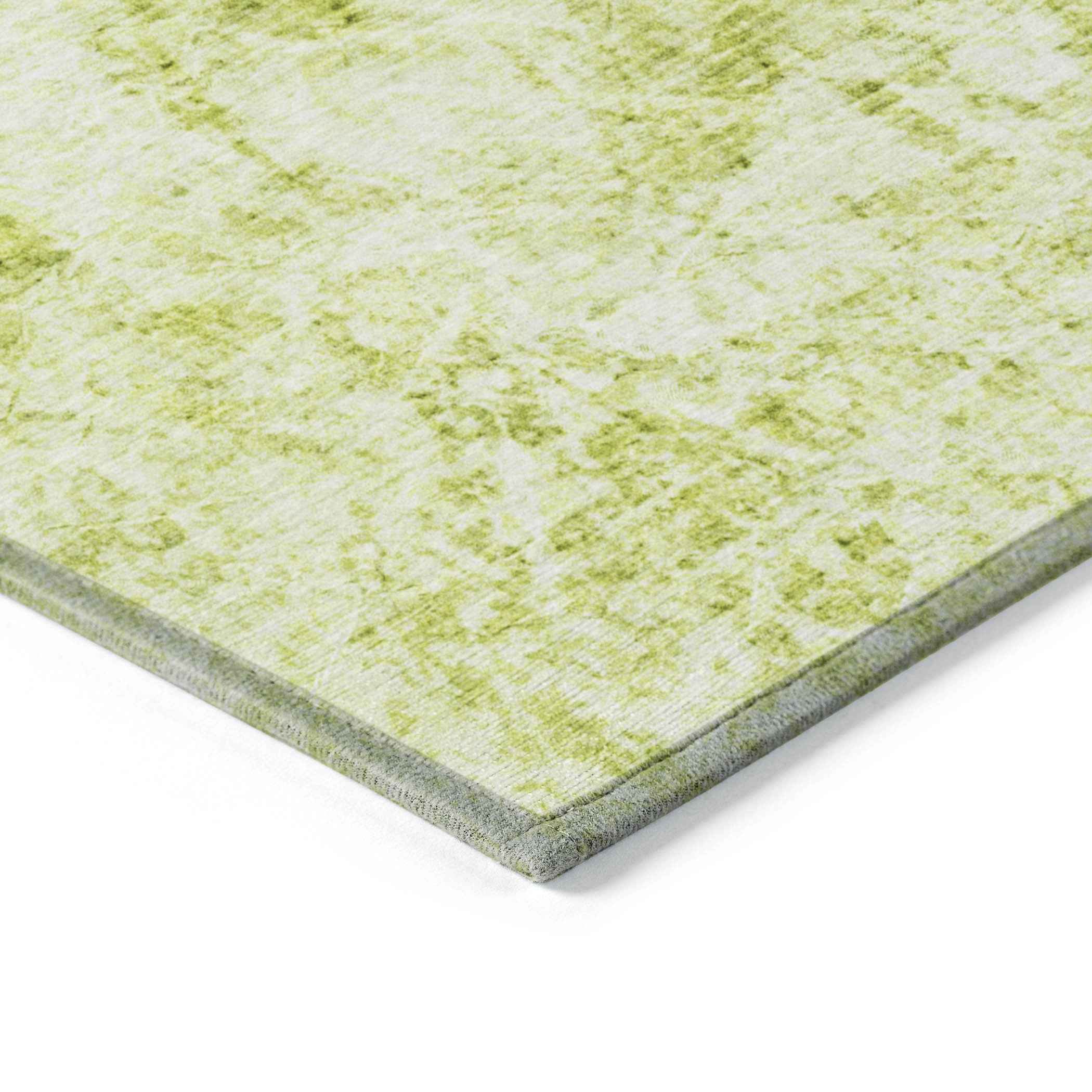 8' Round Lime Green Round Abstract Washable Non Skid Indoor Outdoor Area Rug