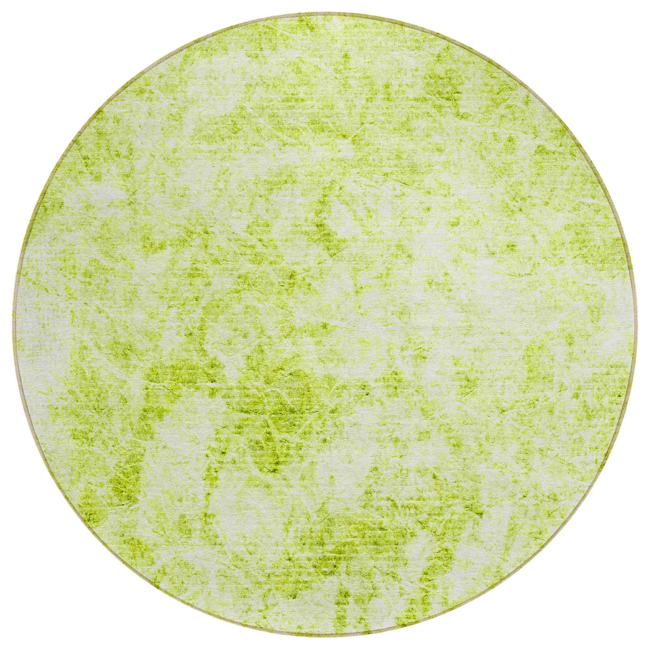 8' Round Lime Green Round Abstract Washable Non Skid Indoor Outdoor Area Rug
