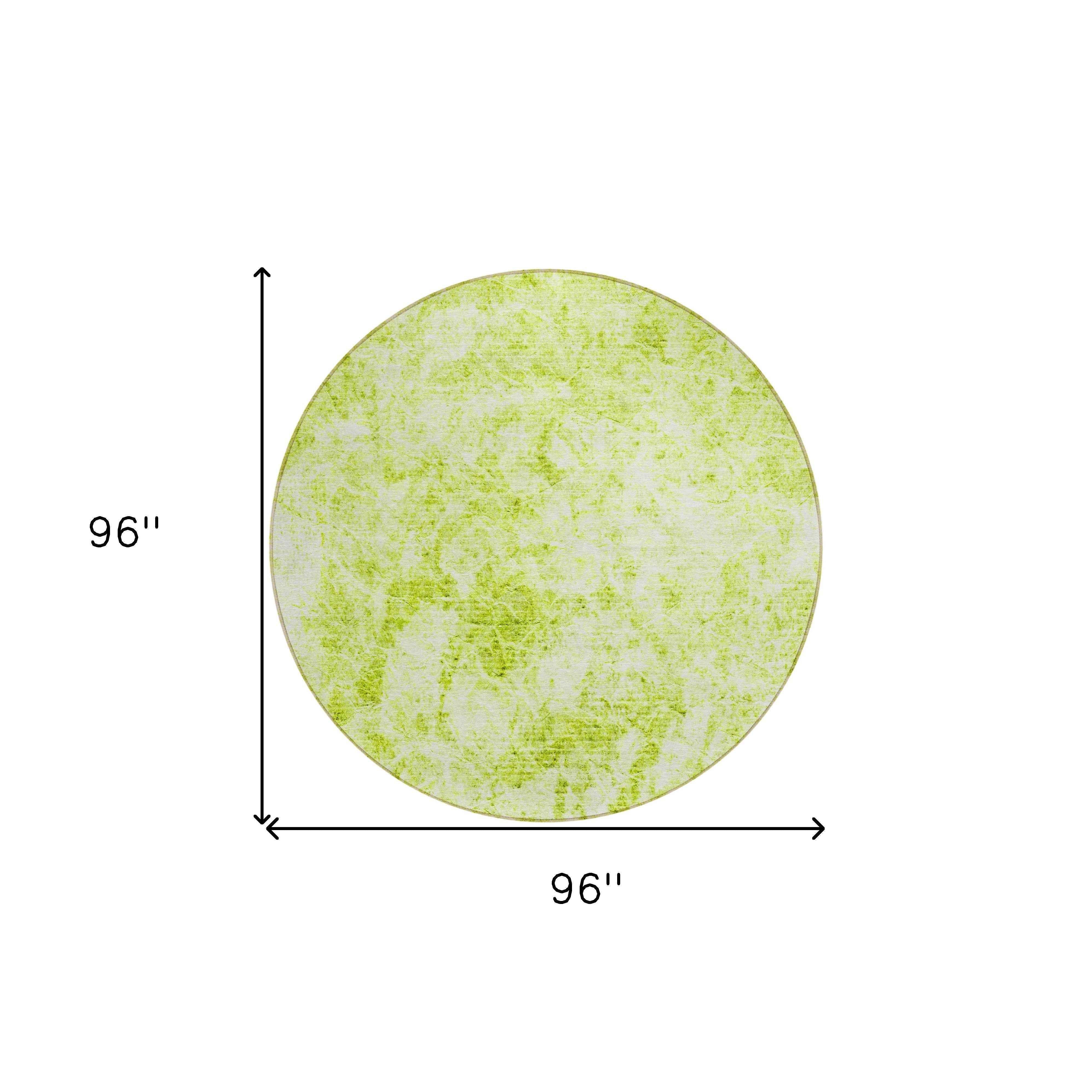 8' Round Lime Green Round Abstract Washable Non Skid Indoor Outdoor Area Rug