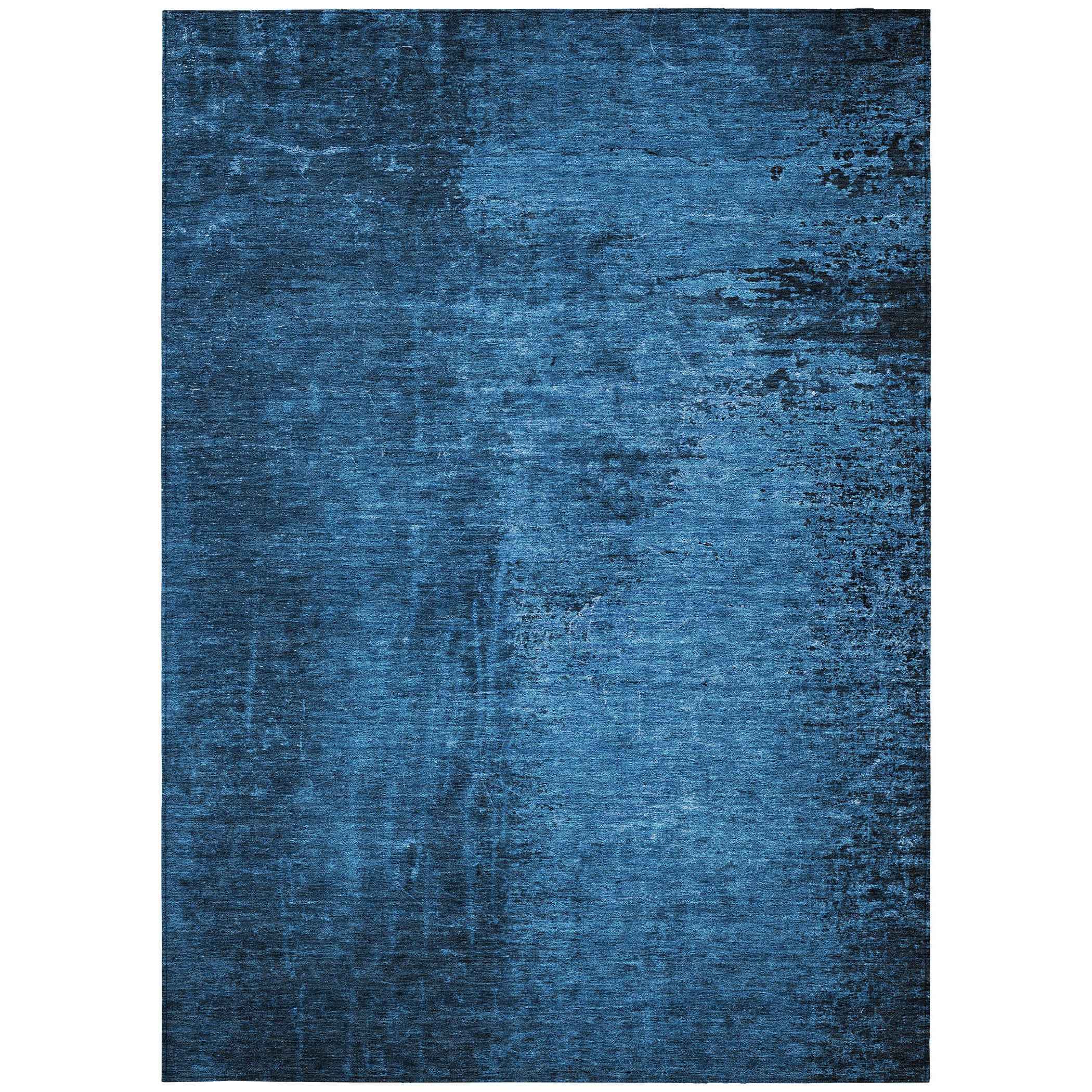 9' X 12' Navy Blue Abstract Washable Non Skid Indoor Outdoor Area Rug