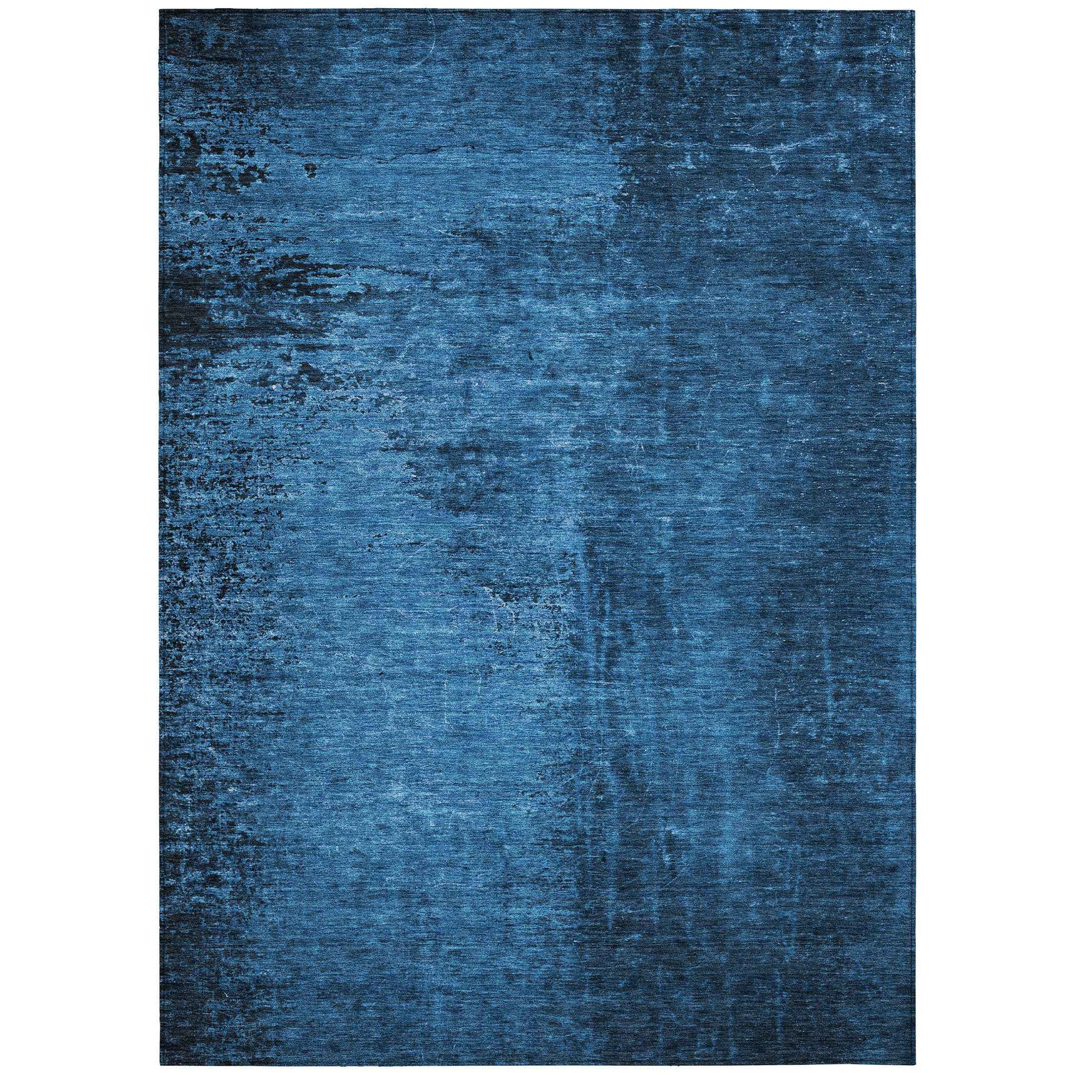 9' X 12' Navy Blue Abstract Washable Non Skid Indoor Outdoor Area Rug