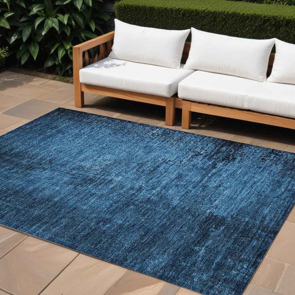 9' X 12' Navy Blue Abstract Washable Non Skid Indoor Outdoor Area Rug