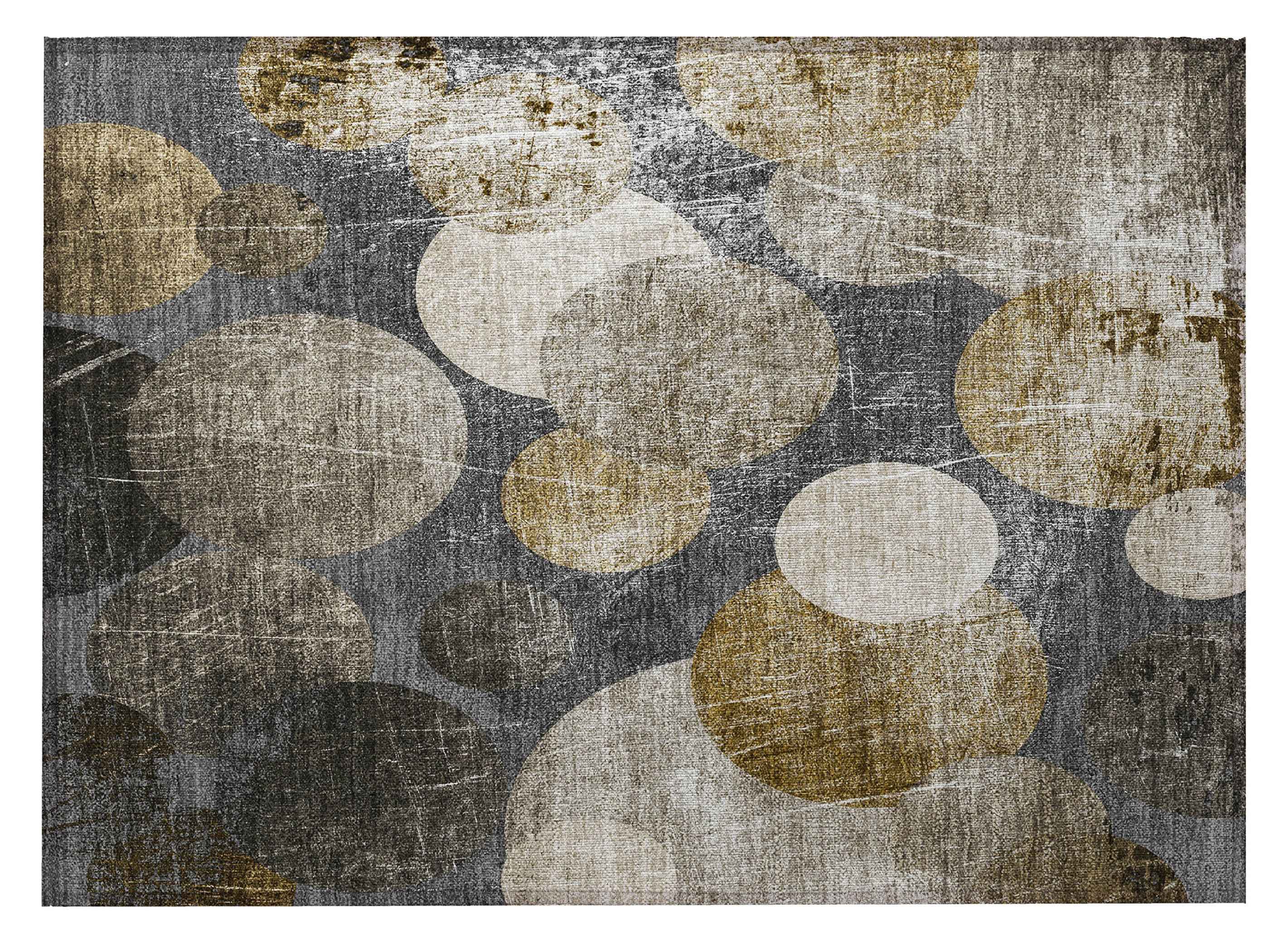 2' X 3' Brown Beige and Ivory Abstract Washable Non Skid Indoor Outdoor Area Rug