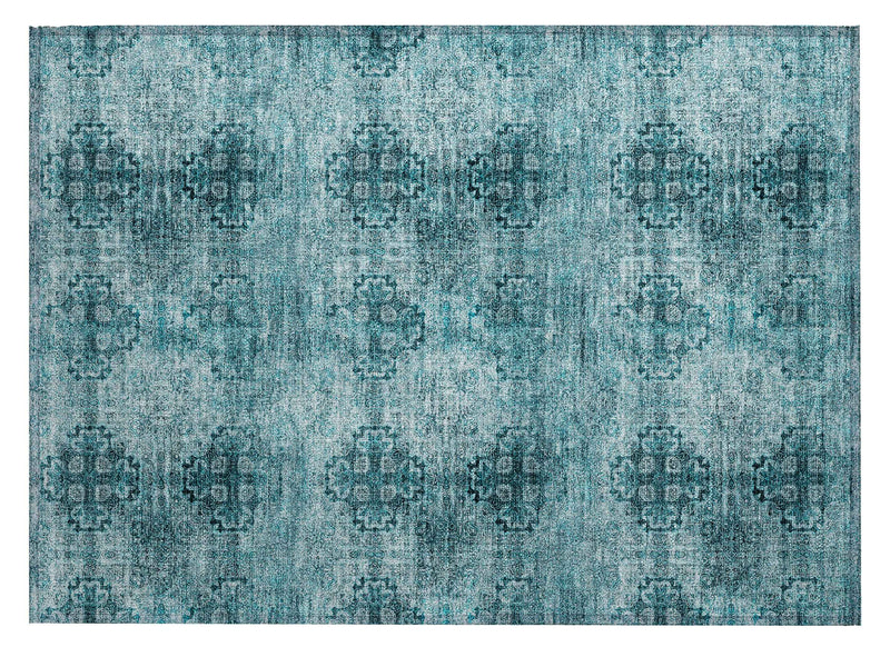2' X 3' Teal Floral Medallion Washable Non Skid Indoor Outdoor Area Rug