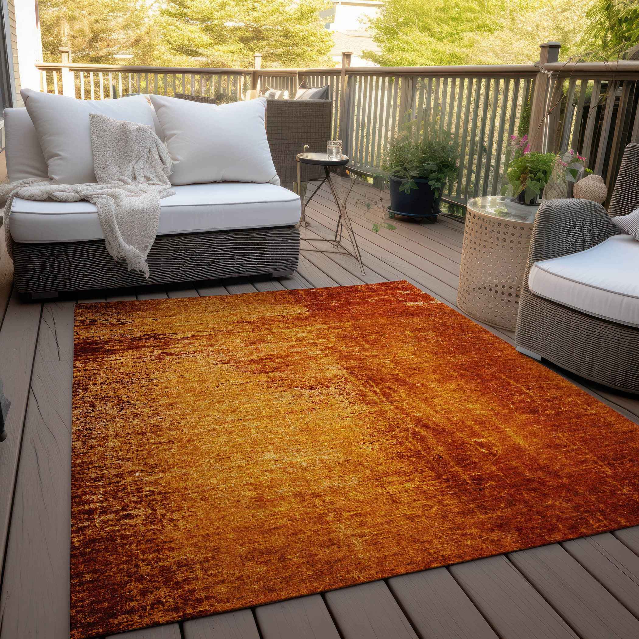10' X 14' Orange Abstract Washable Non Skid Indoor Outdoor Area Rug