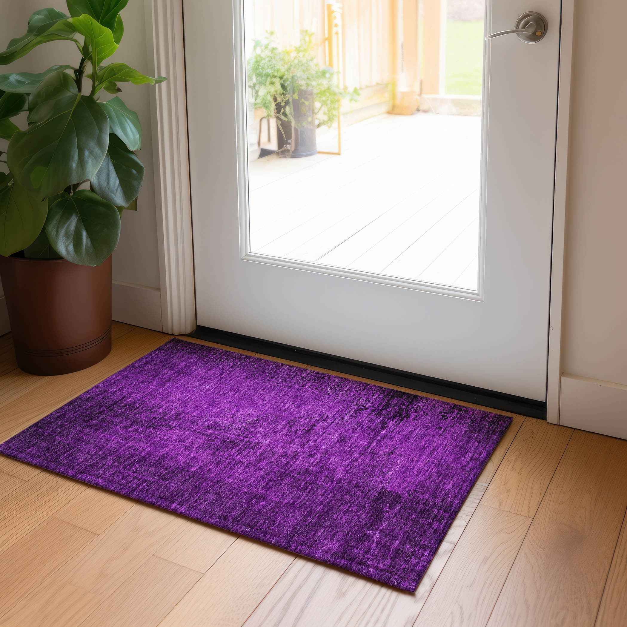 2' X 3' Purple Abstract Washable Non Skid Indoor Outdoor Area Rug