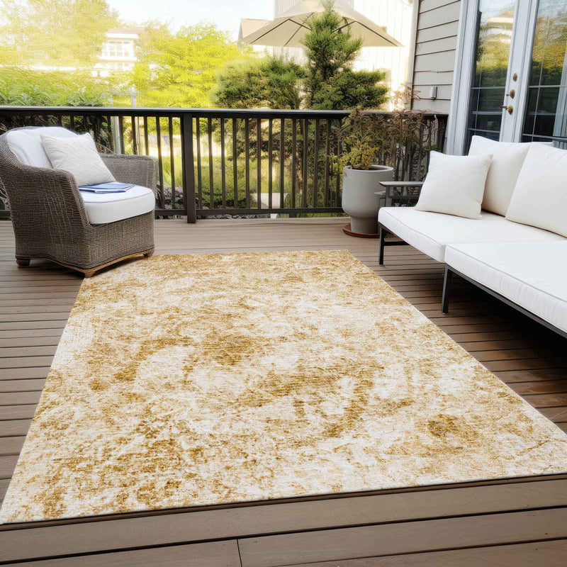 3' X 5' Cream and Gold Abstract Washable Non Skid Indoor Outdoor Area Rug