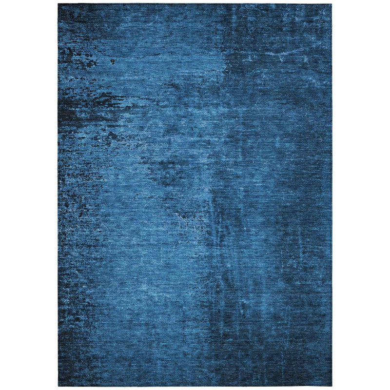 8' X 10' Navy Blue Abstract Washable Non Skid Indoor Outdoor Area Rug