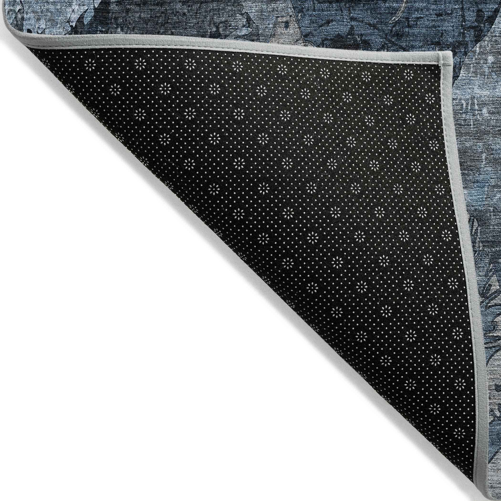 10' X 14' Blue and Dark Blue Floral Washable Non Skid Indoor Outdoor Area Rug