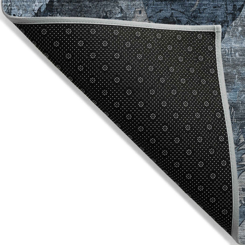 10' X 14' Blue and Dark Blue Floral Washable Non Skid Indoor Outdoor Area Rug