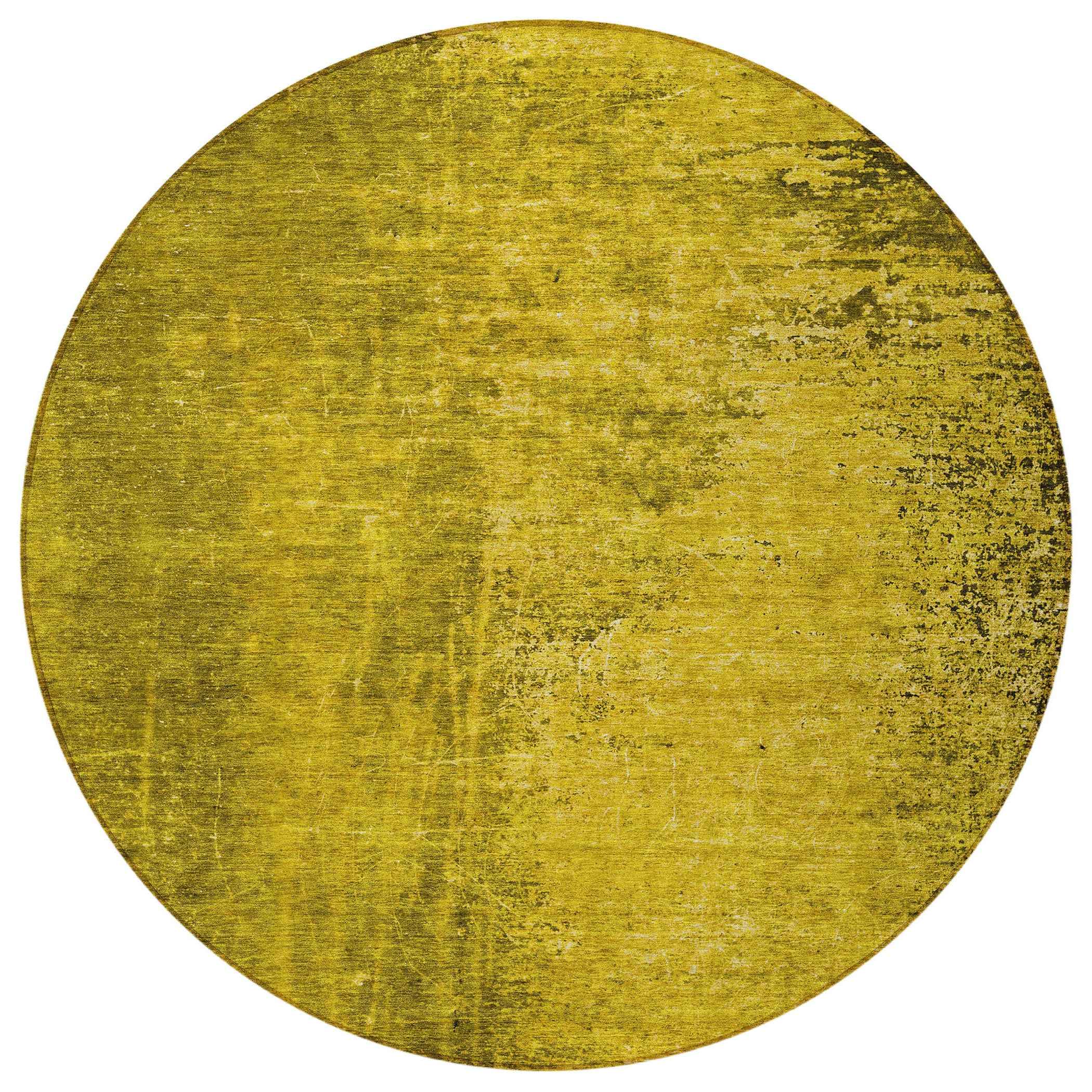 8' Round Gold Round Abstract Washable Non Skid Indoor Outdoor Area Rug