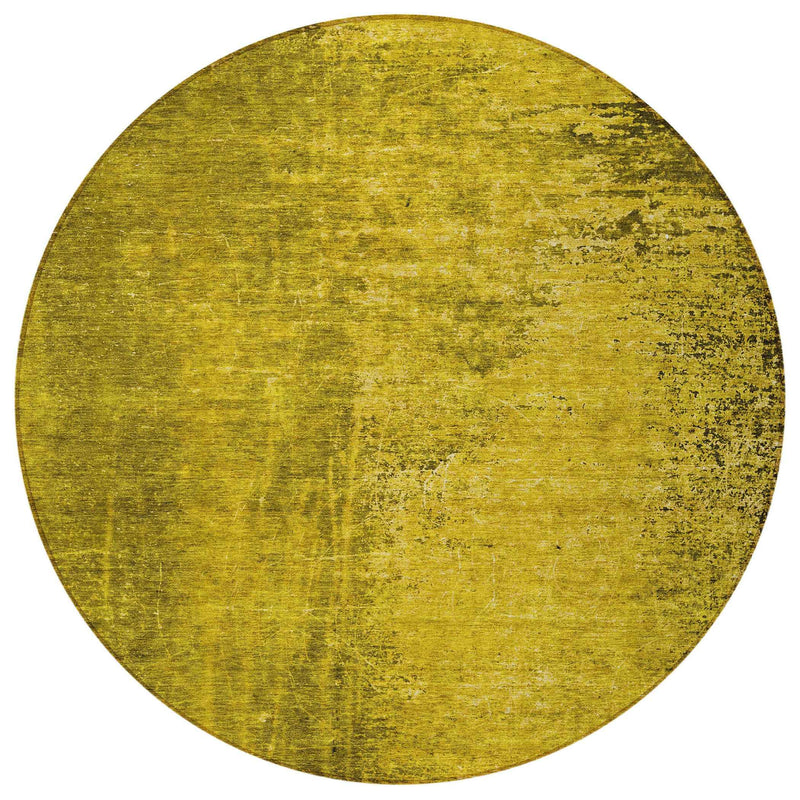 8' Round Gold Round Abstract Washable Non Skid Indoor Outdoor Area Rug