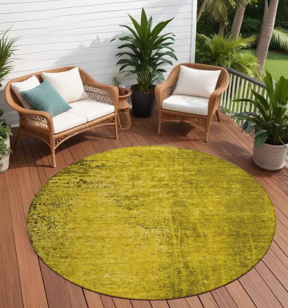 8' Round Gold Round Abstract Washable Non Skid Indoor Outdoor Area Rug