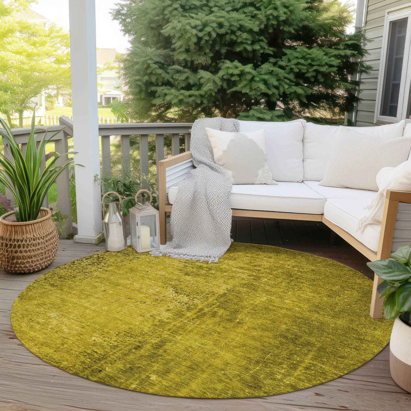 8' Round Gold Round Abstract Washable Non Skid Indoor Outdoor Area Rug