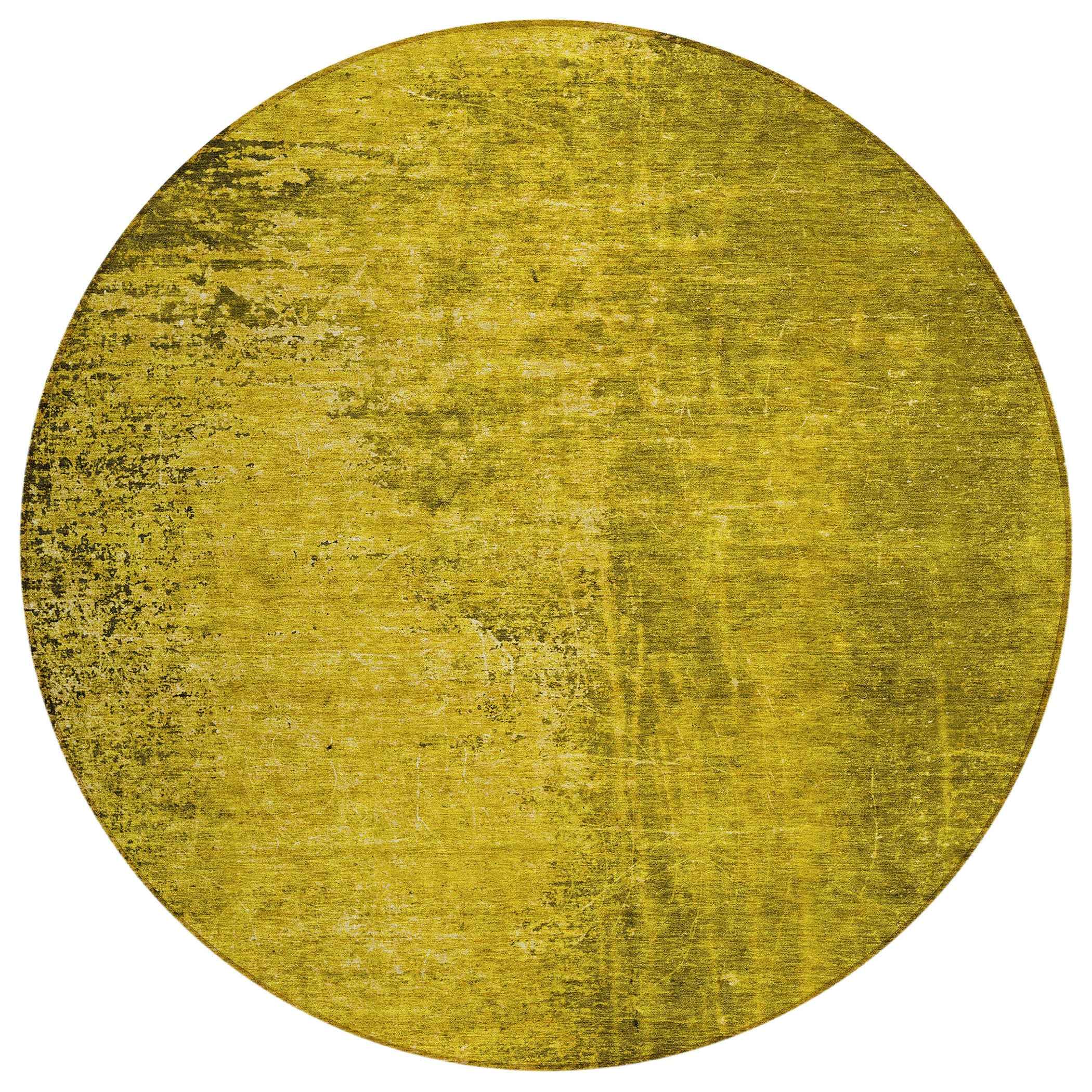 8' Round Gold Round Abstract Washable Non Skid Indoor Outdoor Area Rug