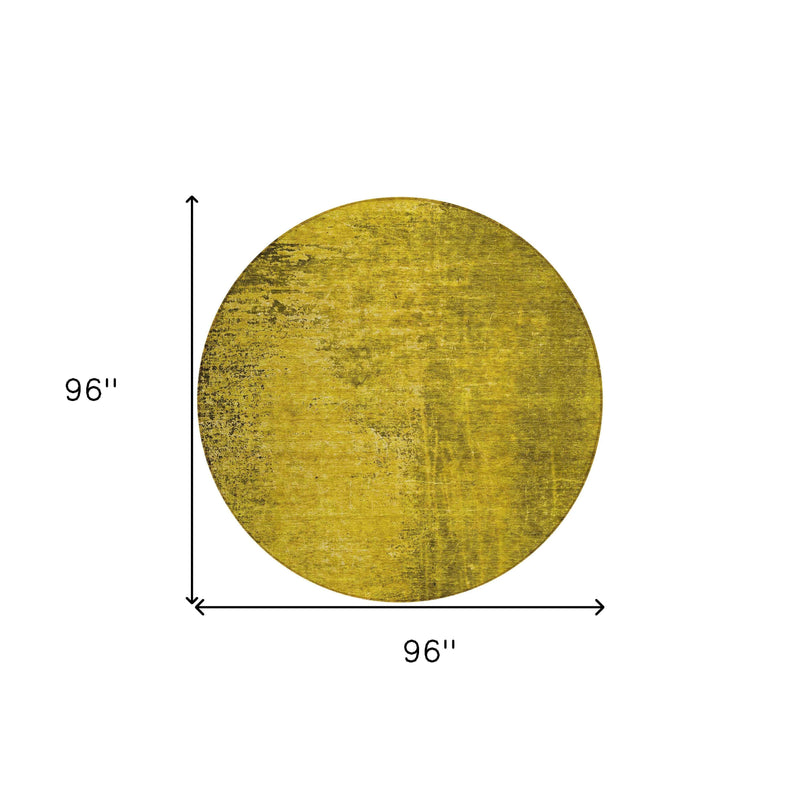 8' Round Gold Round Abstract Washable Non Skid Indoor Outdoor Area Rug