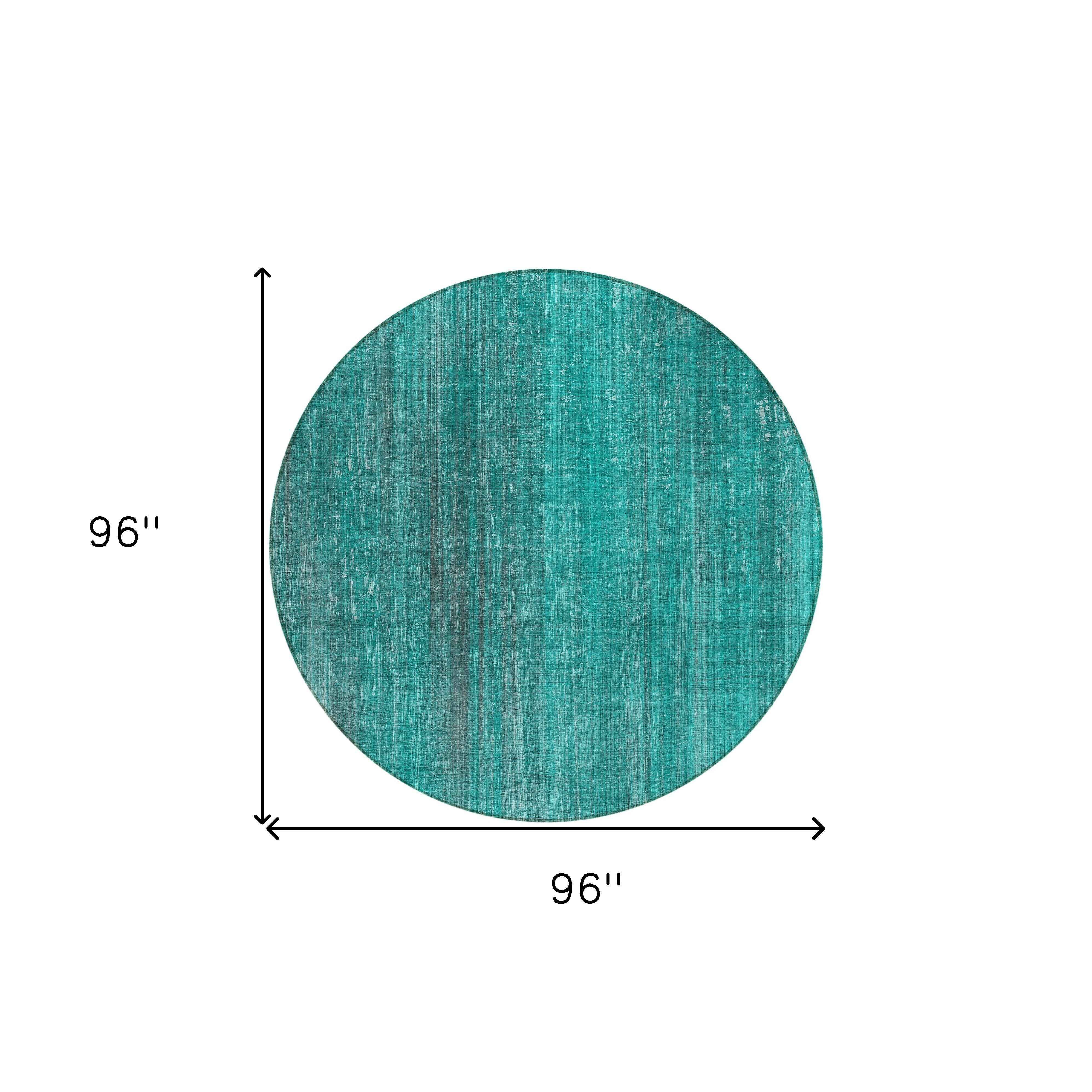 8' Round Teal Round Striped Washable Non Skid Indoor Outdoor Area Rug