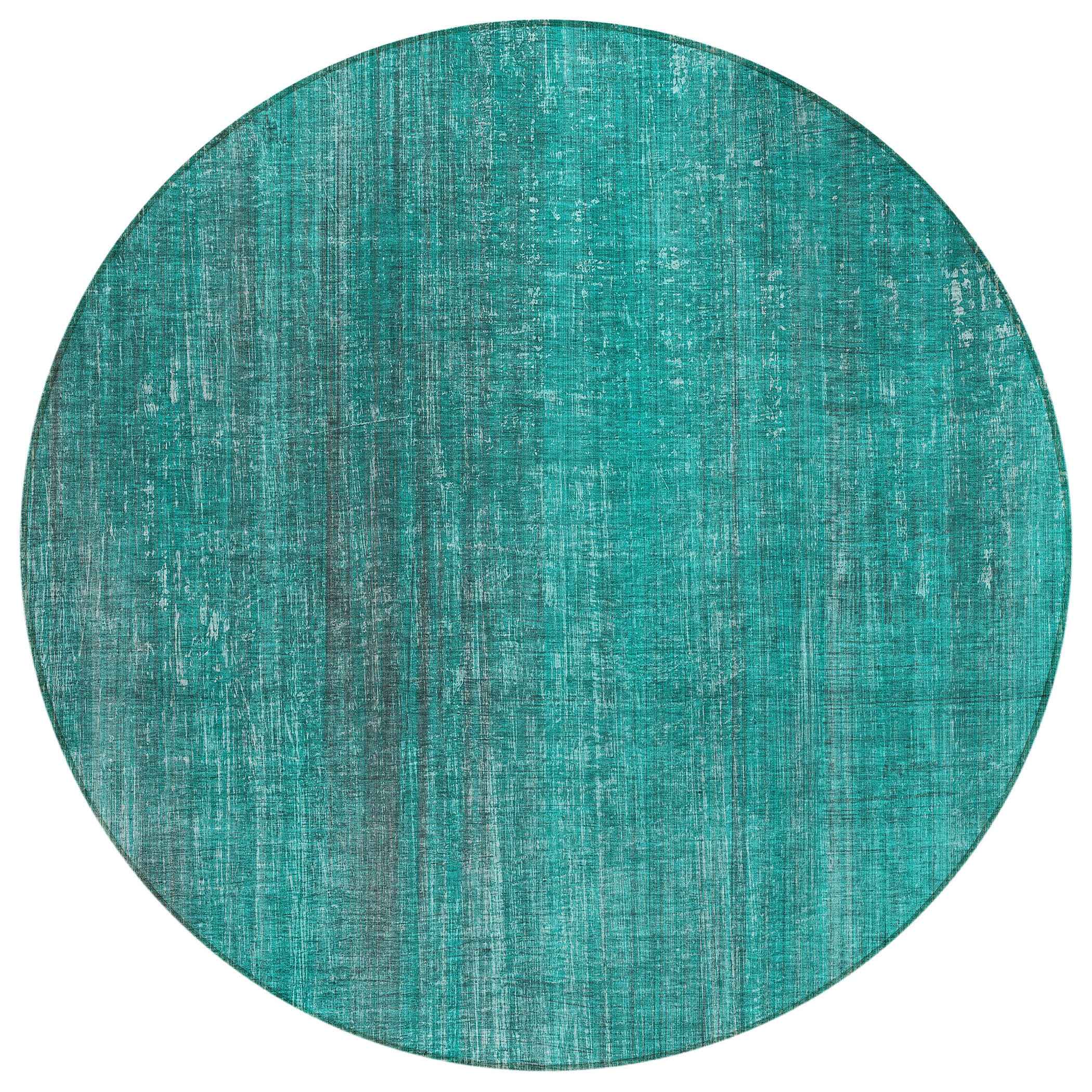 8' Round Teal Round Striped Washable Non Skid Indoor Outdoor Area Rug