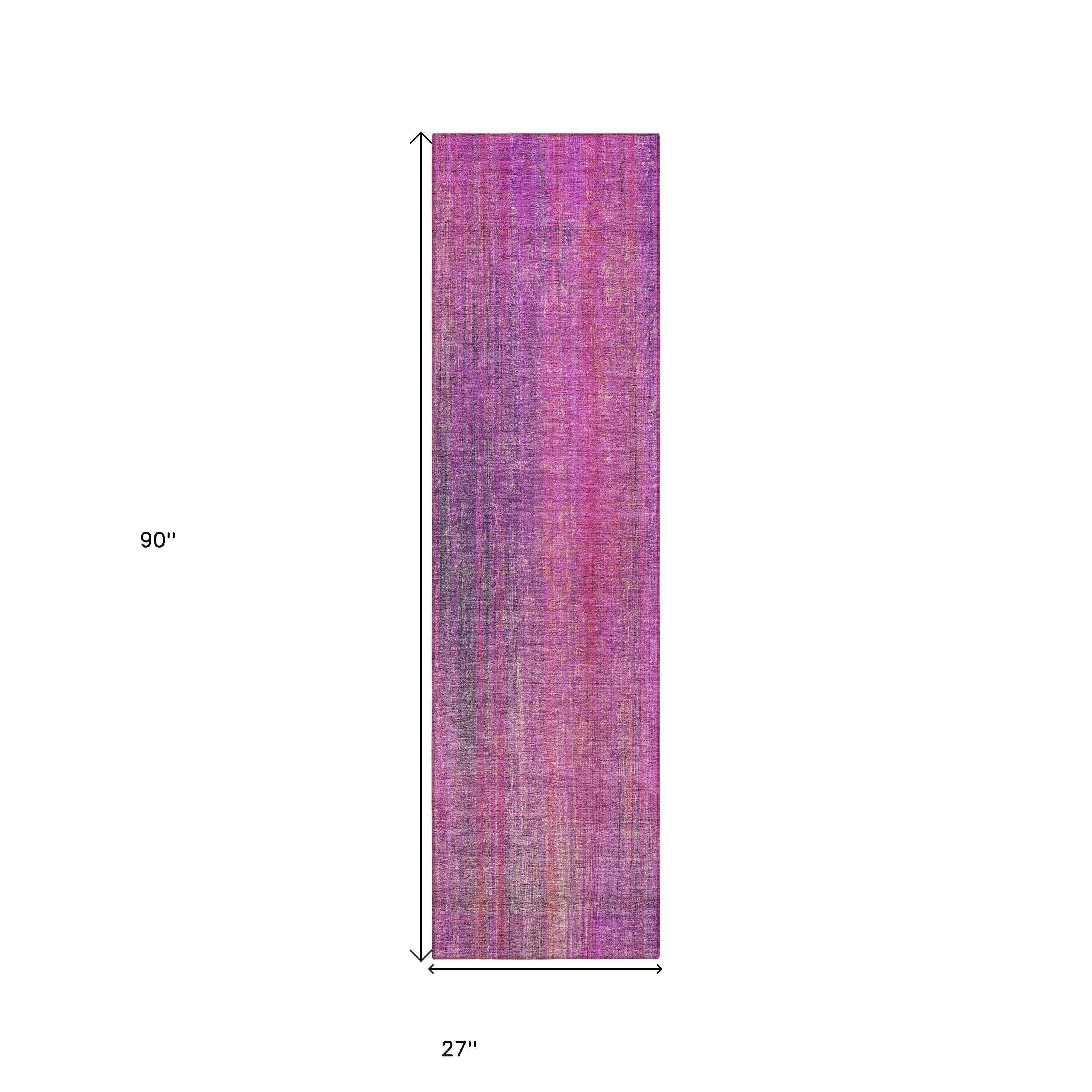 8' Runner Lilac Striped Washable Non Skid Indoor Outdoor Runner Rug