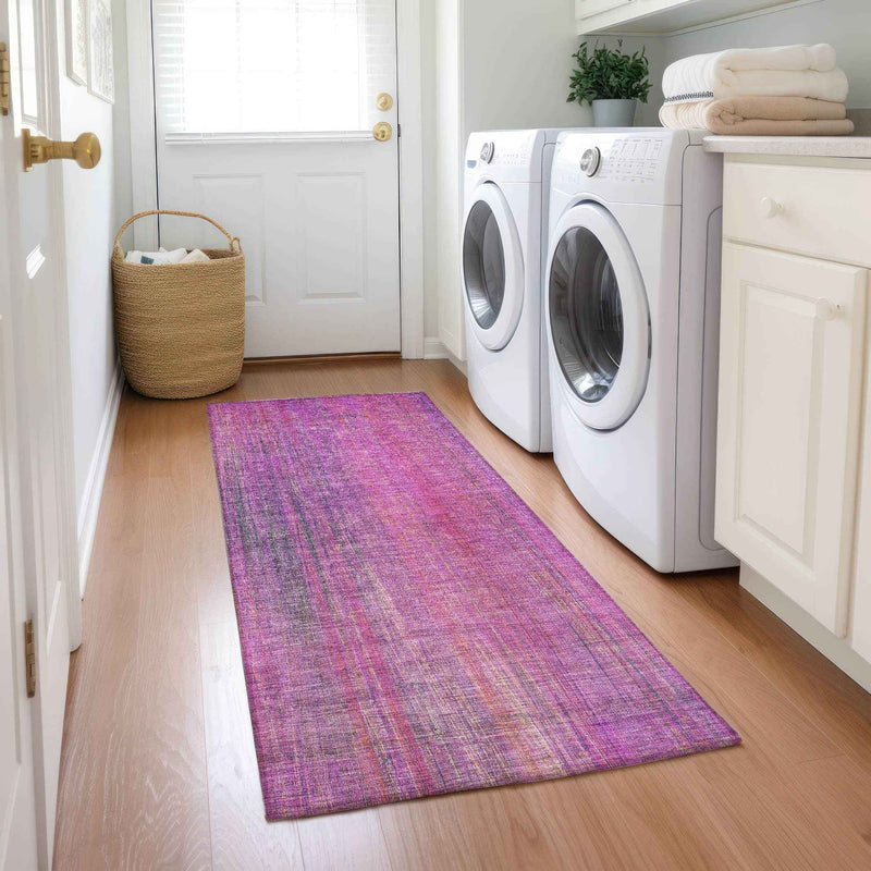8' Runner Lilac Striped Washable Non Skid Indoor Outdoor Runner Rug