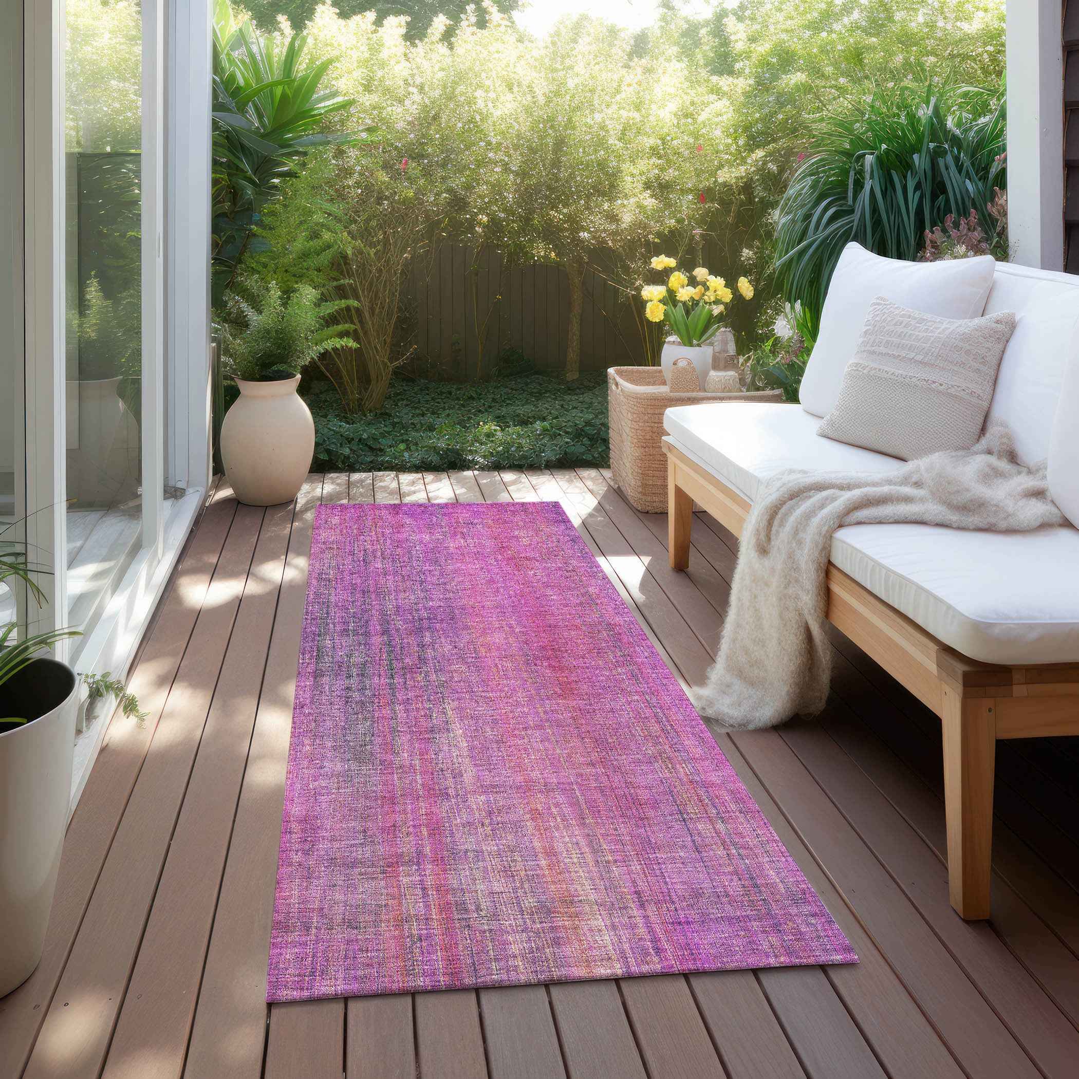 8' Runner Lilac Striped Washable Non Skid Indoor Outdoor Runner Rug