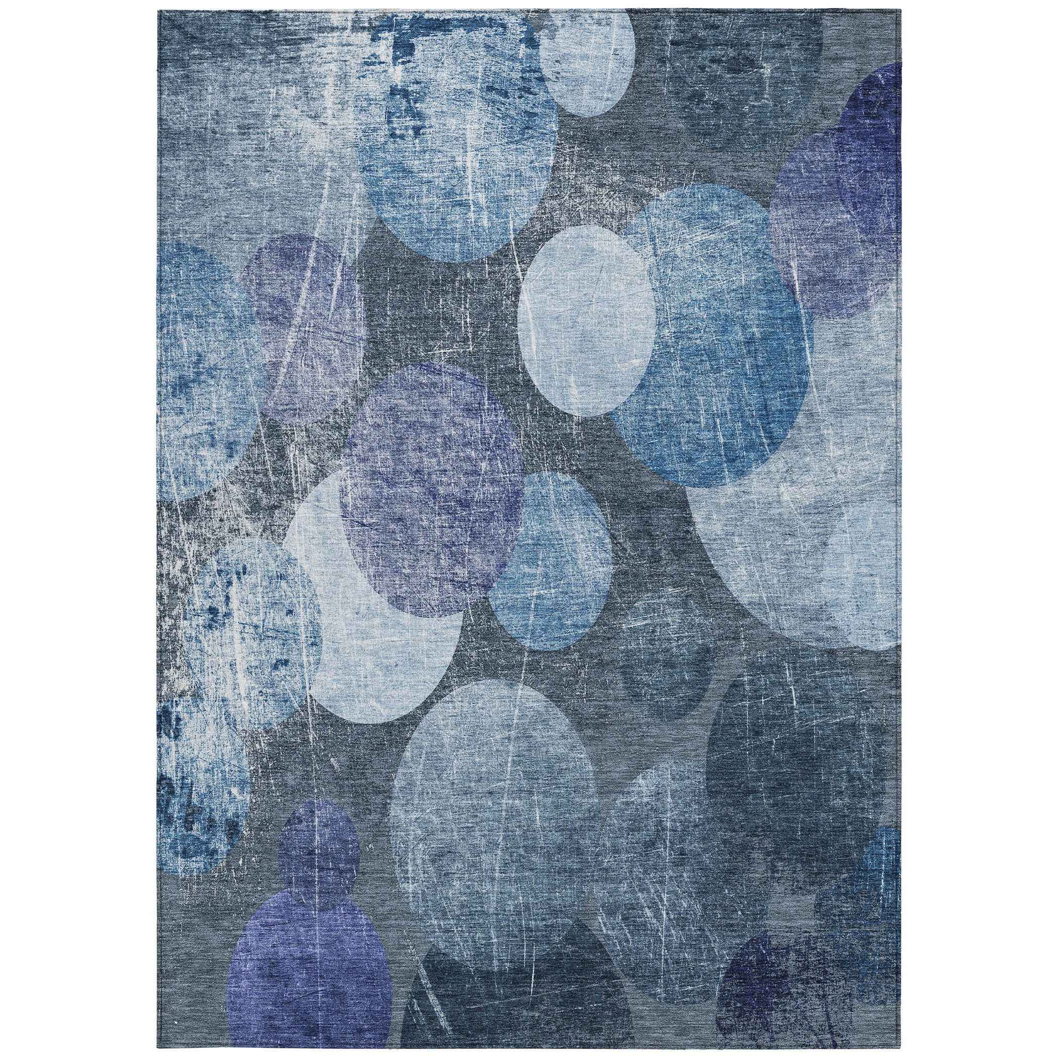 3' X 5' Gray and Blue Abstract Washable Non Skid Indoor Outdoor Area Rug