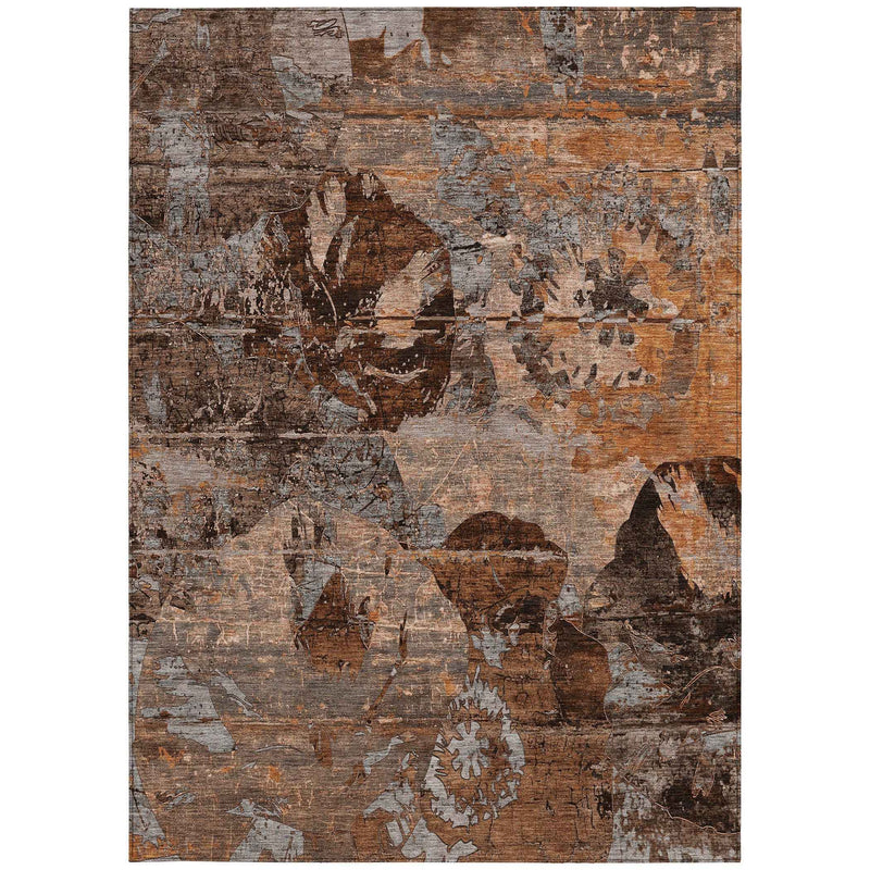 3' X 5' Brown Terracotta and Gray Floral Washable Non Skid Indoor Outdoor Area Rug