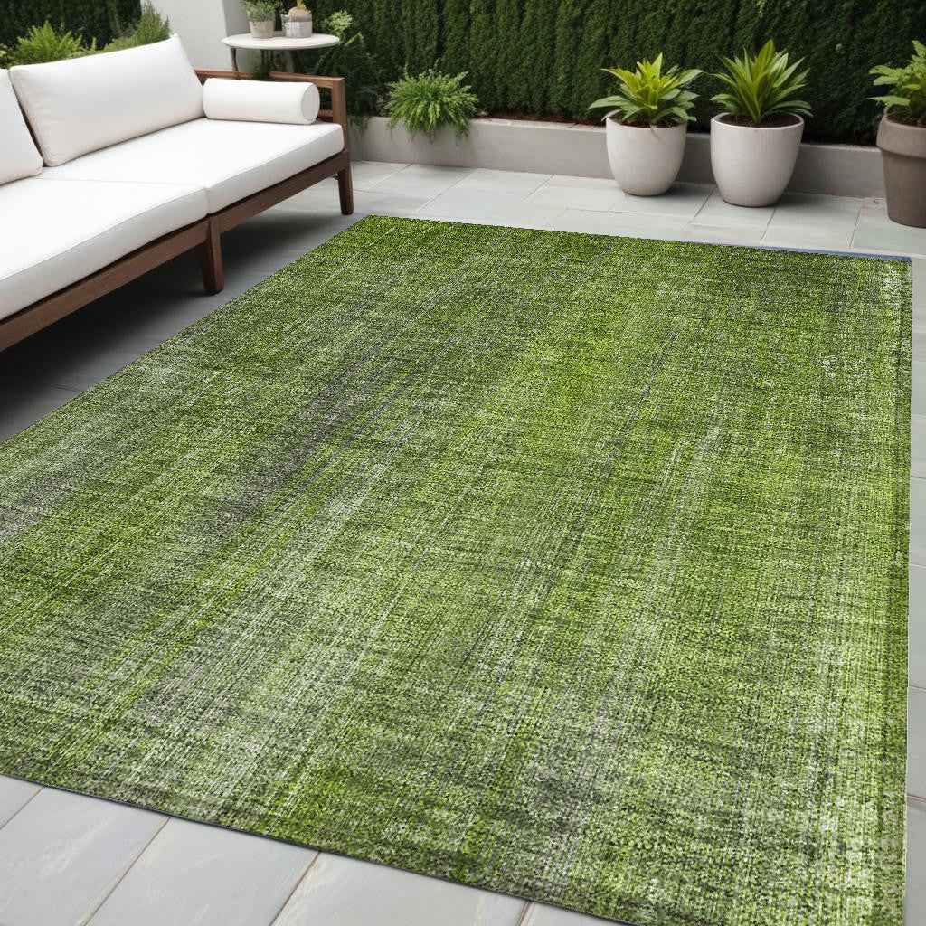 5' X 8' Green Striped Washable Non Skid Indoor Outdoor Area Rug