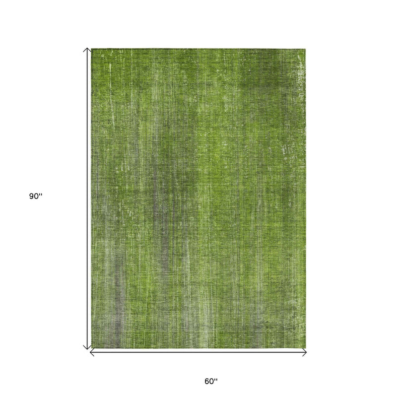 5' X 8' Green Striped Washable Non Skid Indoor Outdoor Area Rug