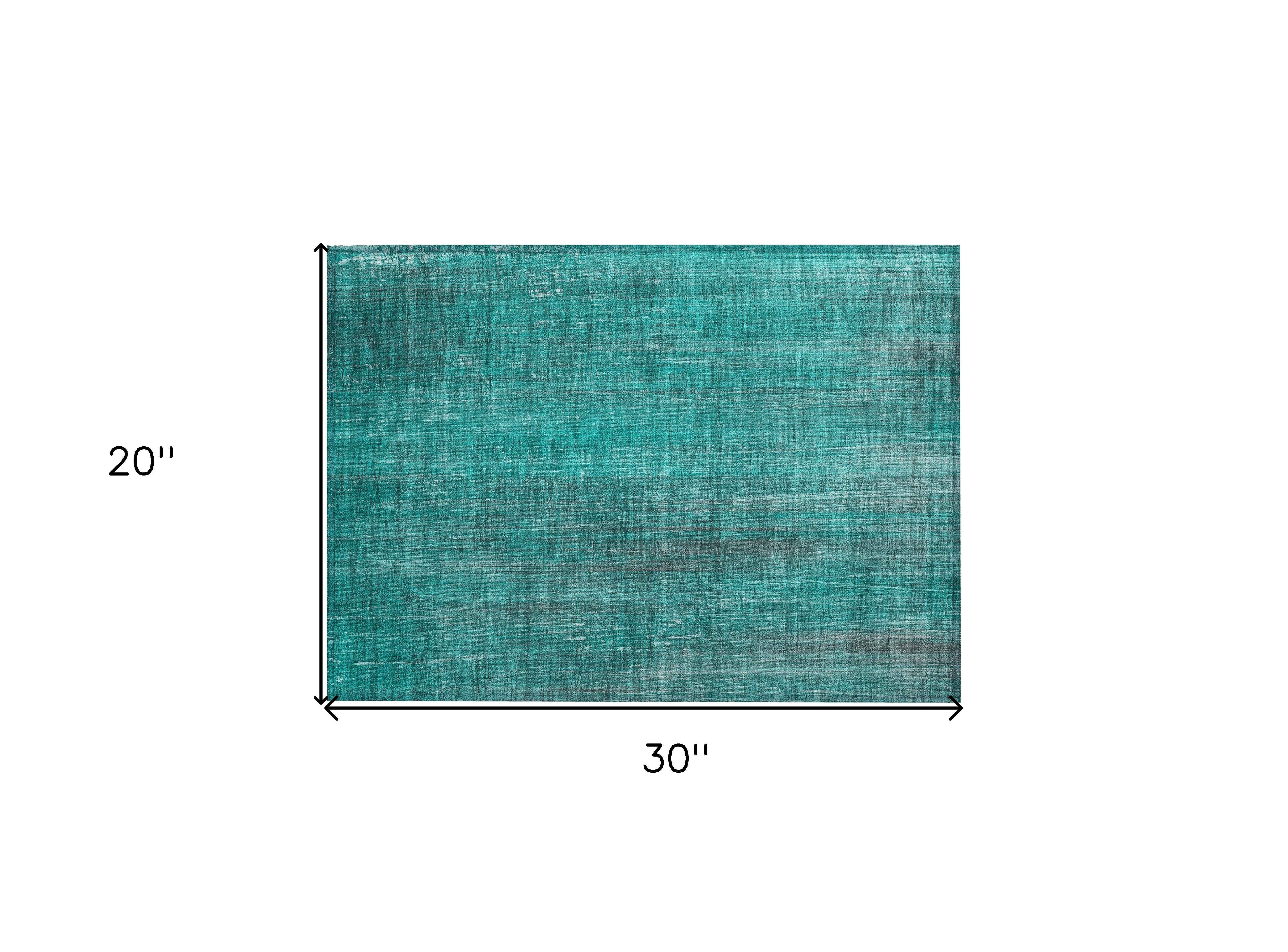 2' X 3' Teal Striped Washable Non Skid Indoor Outdoor Area Rug