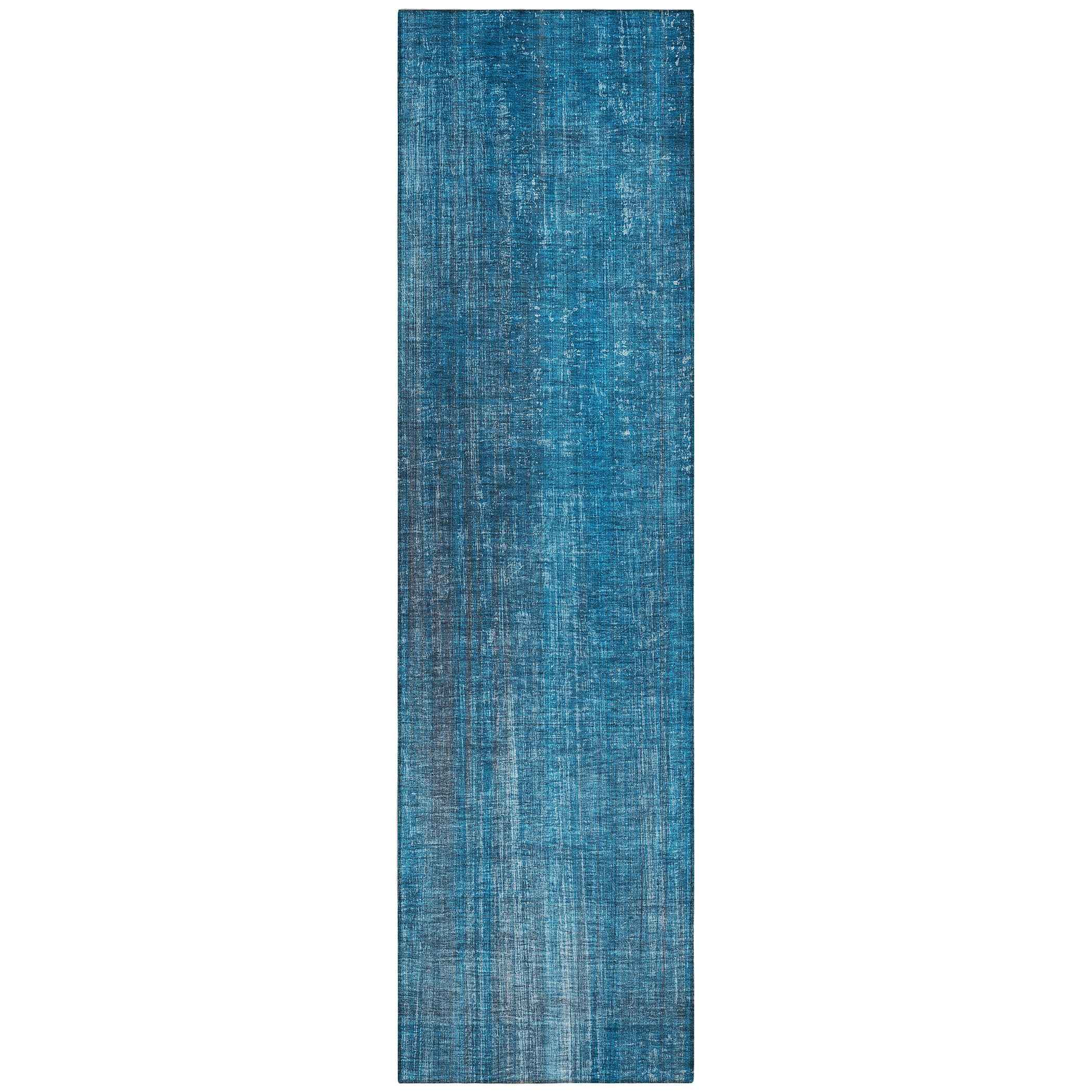 2' X 8' Blue Striped Washable Non Skid Indoor Outdoor Runner Rug