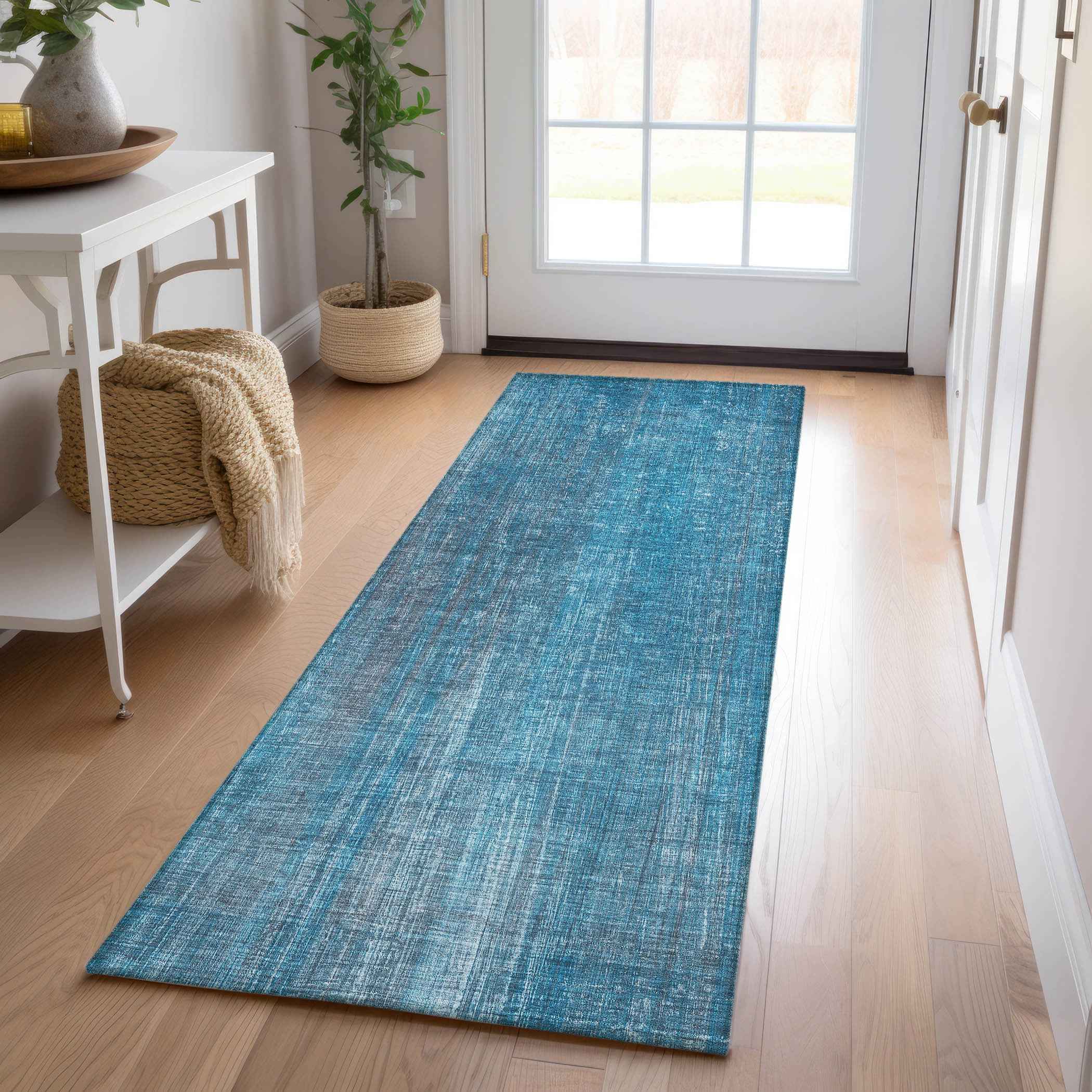 2' X 8' Blue Striped Washable Non Skid Indoor Outdoor Runner Rug
